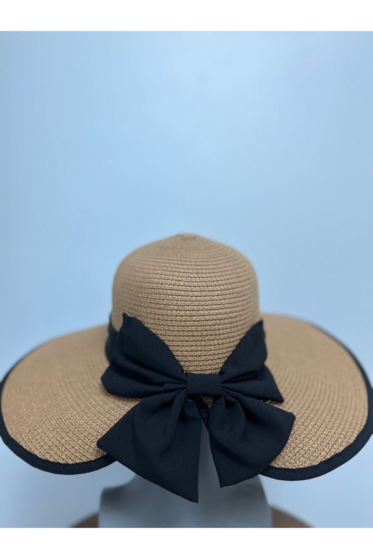 Butik %100 hasır ultra premium geniş kenarlı fiyonk şapka