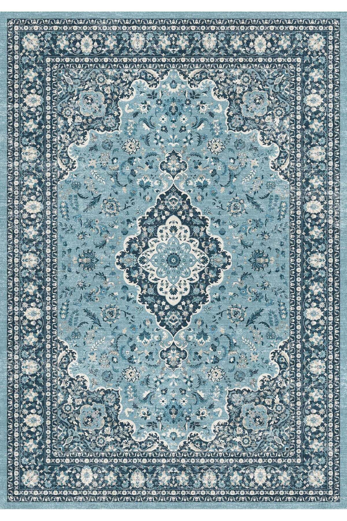 Rugs Modern Halı Mottos Koleksiyonu Mavi Tema Etnik Detaylı Geleneksel Desenli Dokuma Taban Dekoratif Halı mottos32