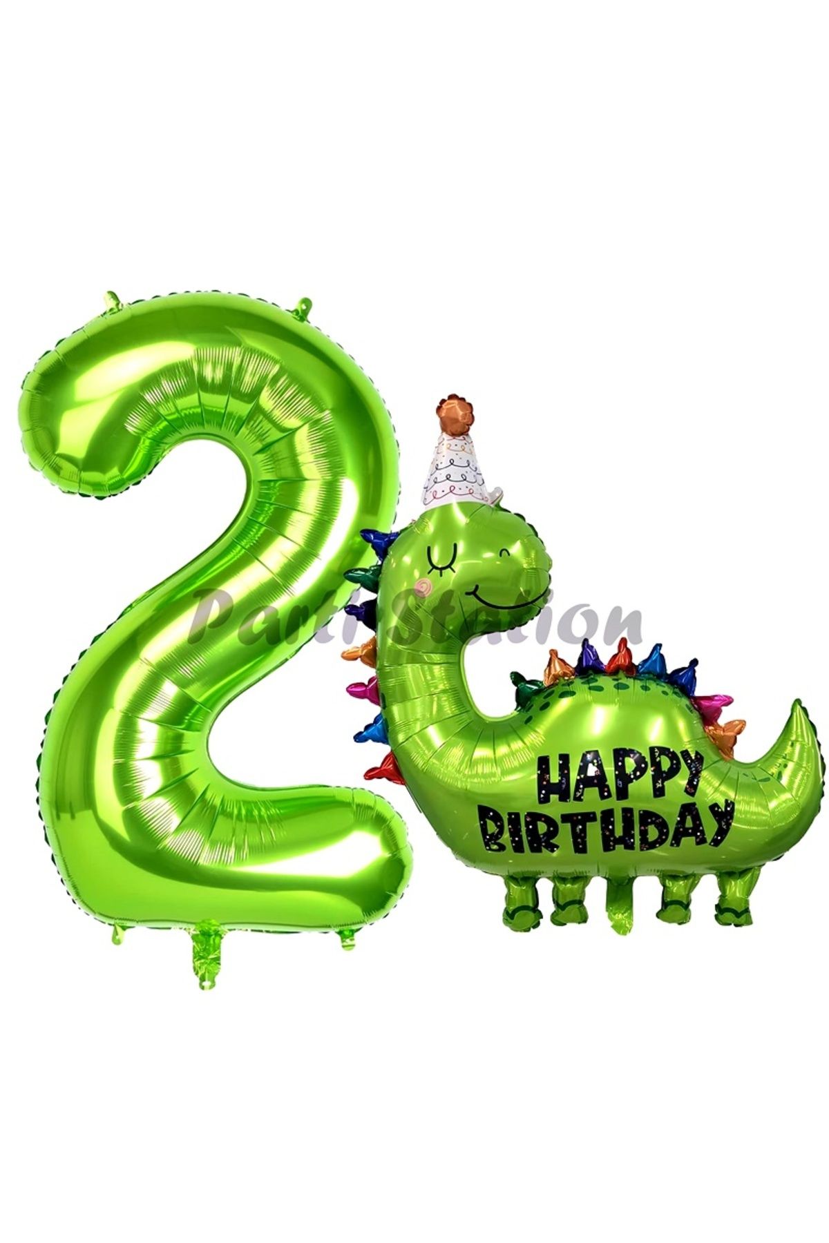Partifest Dinozor Balon 2 Yaş Balon Set Dinozor Konsept Balon ve Yeşil Renk Rakam Balon