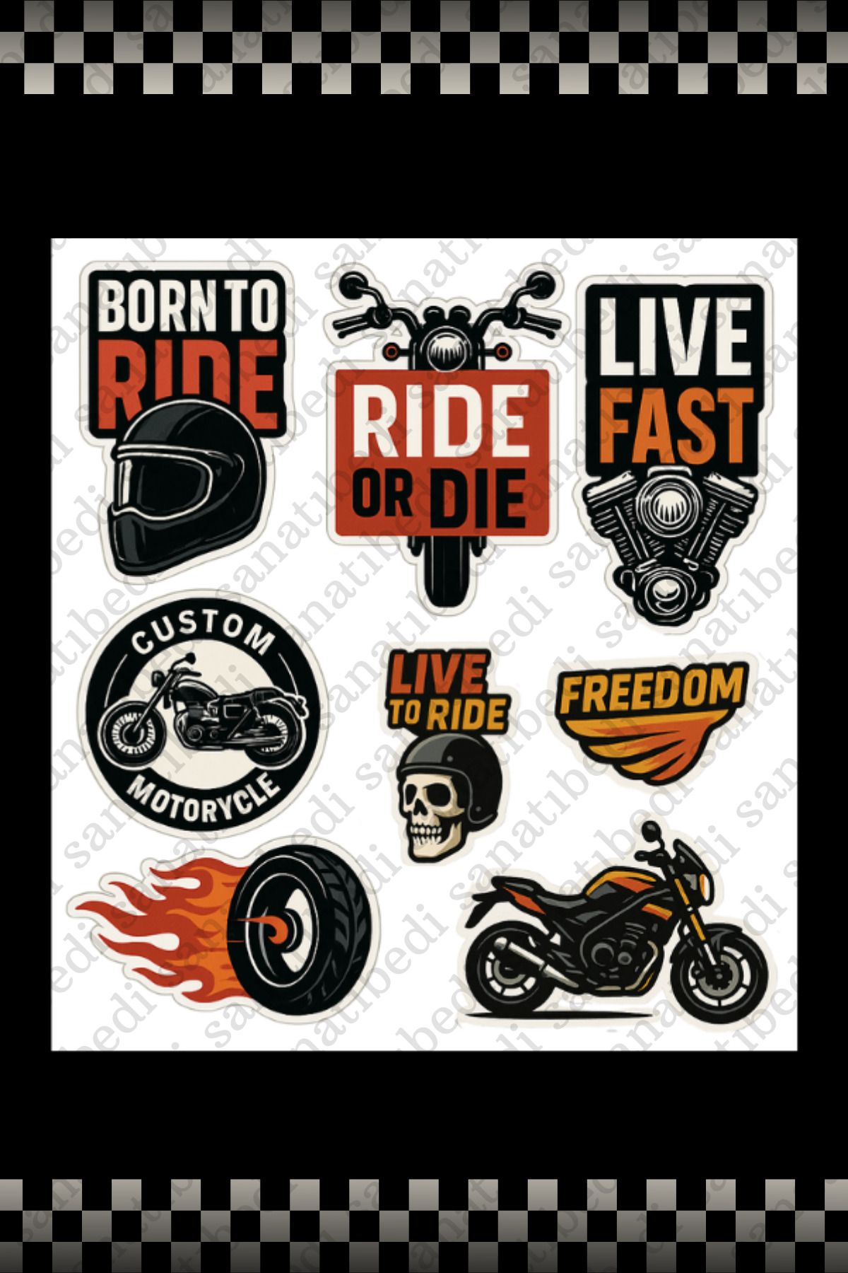 sanatıbedi Motor ve Kask için Suya Dayanıklı Sticker - Motorsiklet Kask Bisiklet Araba için Etiket