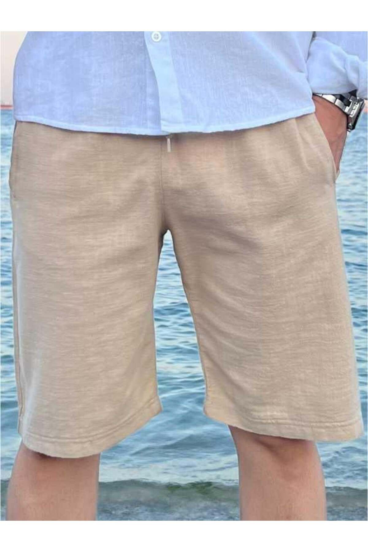 Yubacollection Keten Şort Krem