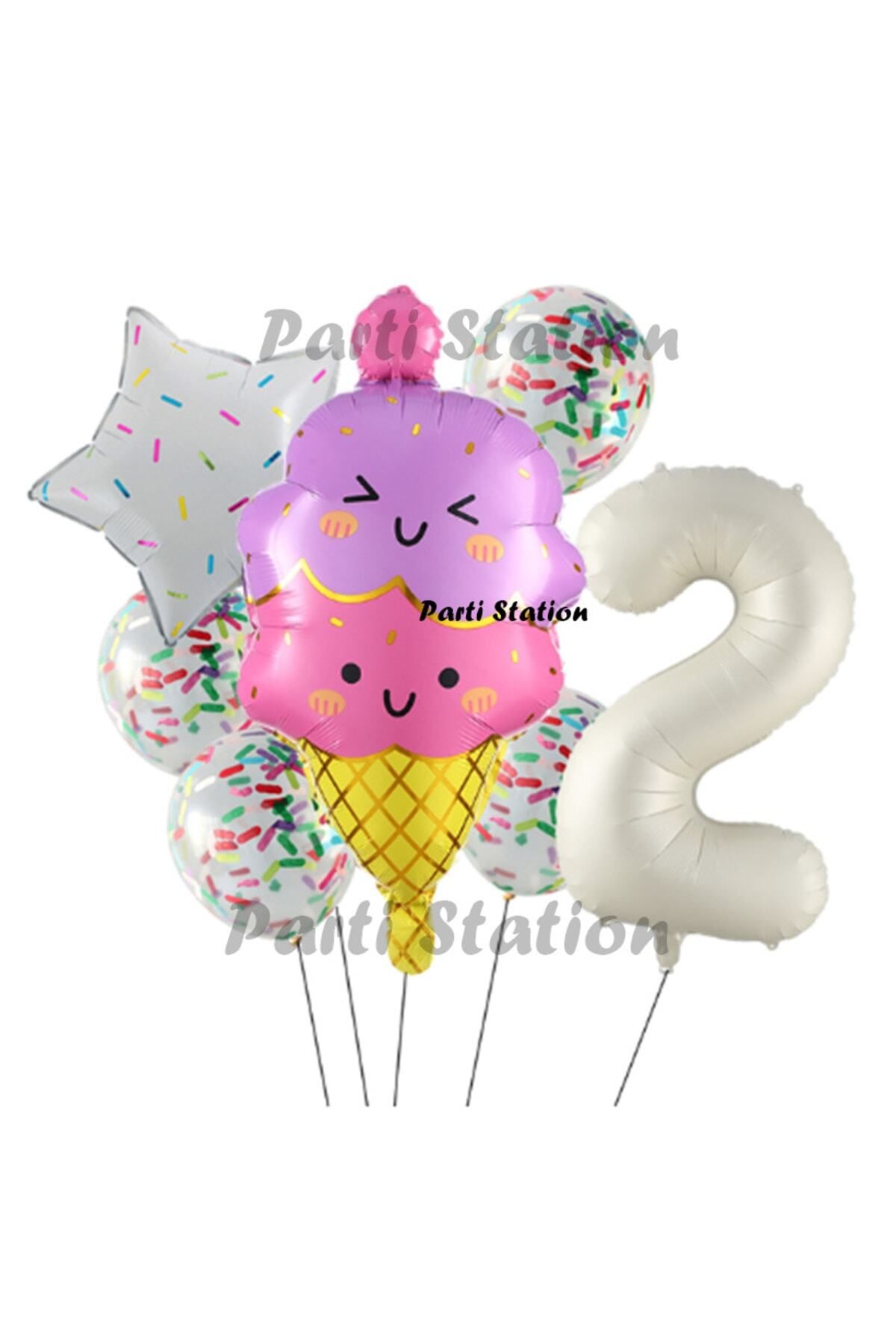 Partifest Dondurma İce Cream Konsept Doğum Günü 2 Yaş Balon Set Yaz Tema Sevimli Dondurma Folyo Balon Set