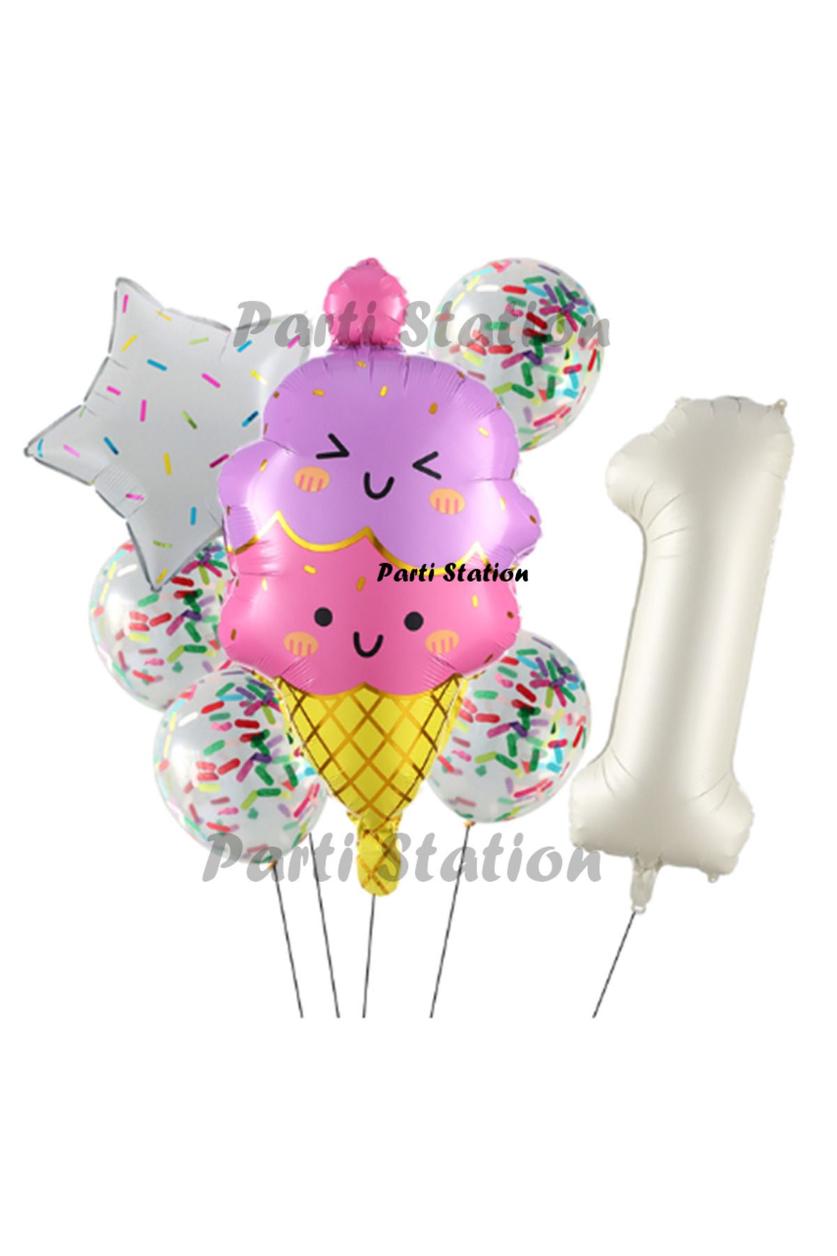Partifest Dondurma İce Cream Konsept Doğum Günü 1 Yaş Balon Set Yaz Tema Sevimli Dondurma Folyo Balon Set