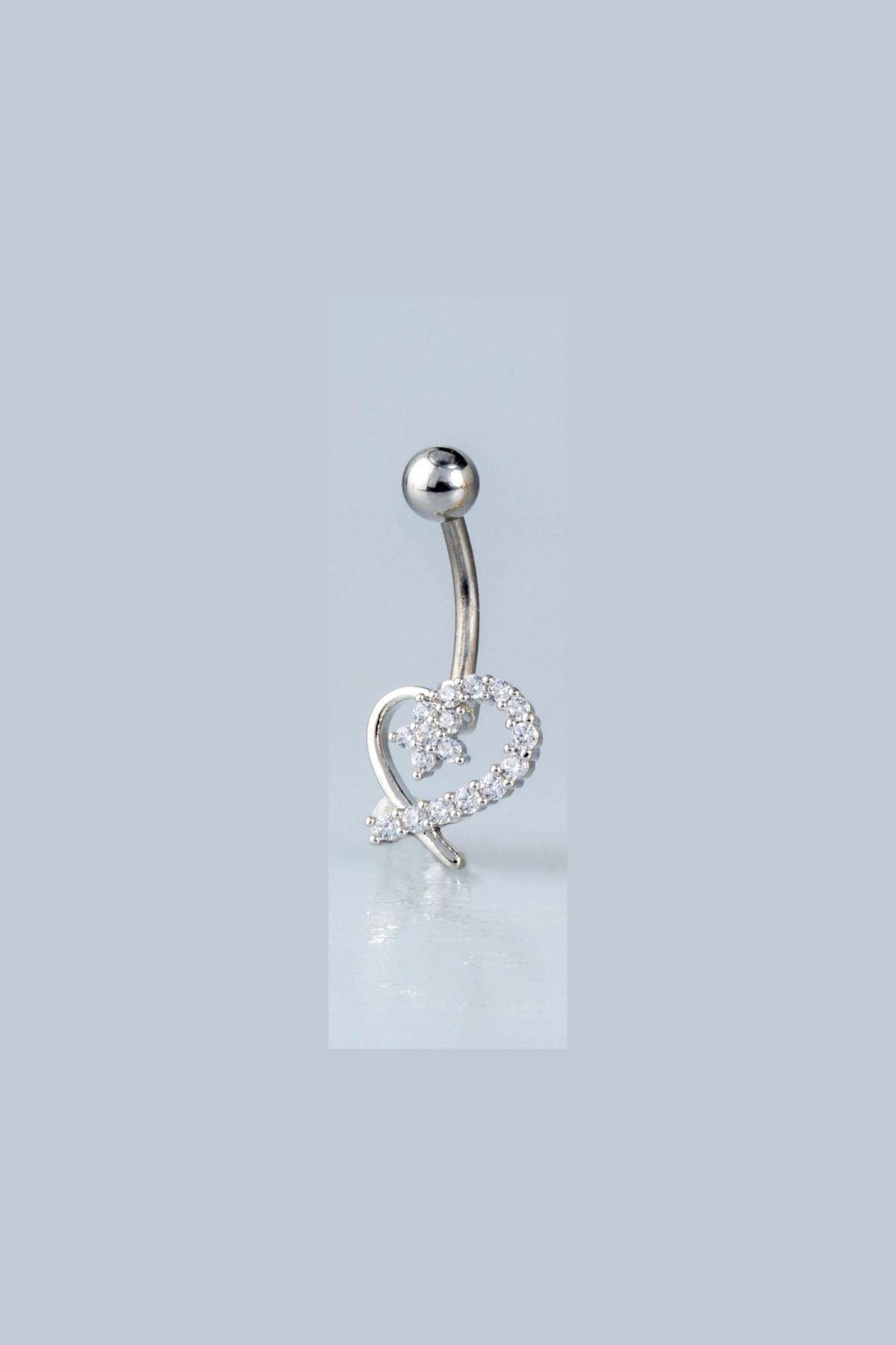 Wisdom Rain Gümüş Renk Taşlı Kalp Model 10 mm Göbek Piercing – 316L Cerrahi Çelik