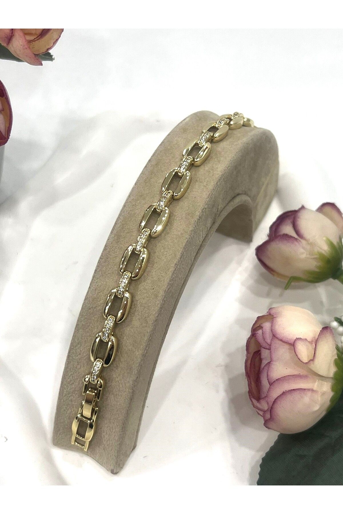 MASAL TAKI&AKSESUAR XUPING Oval Taşlı Halka Bileklik (14K GOLD - 17/19CM)