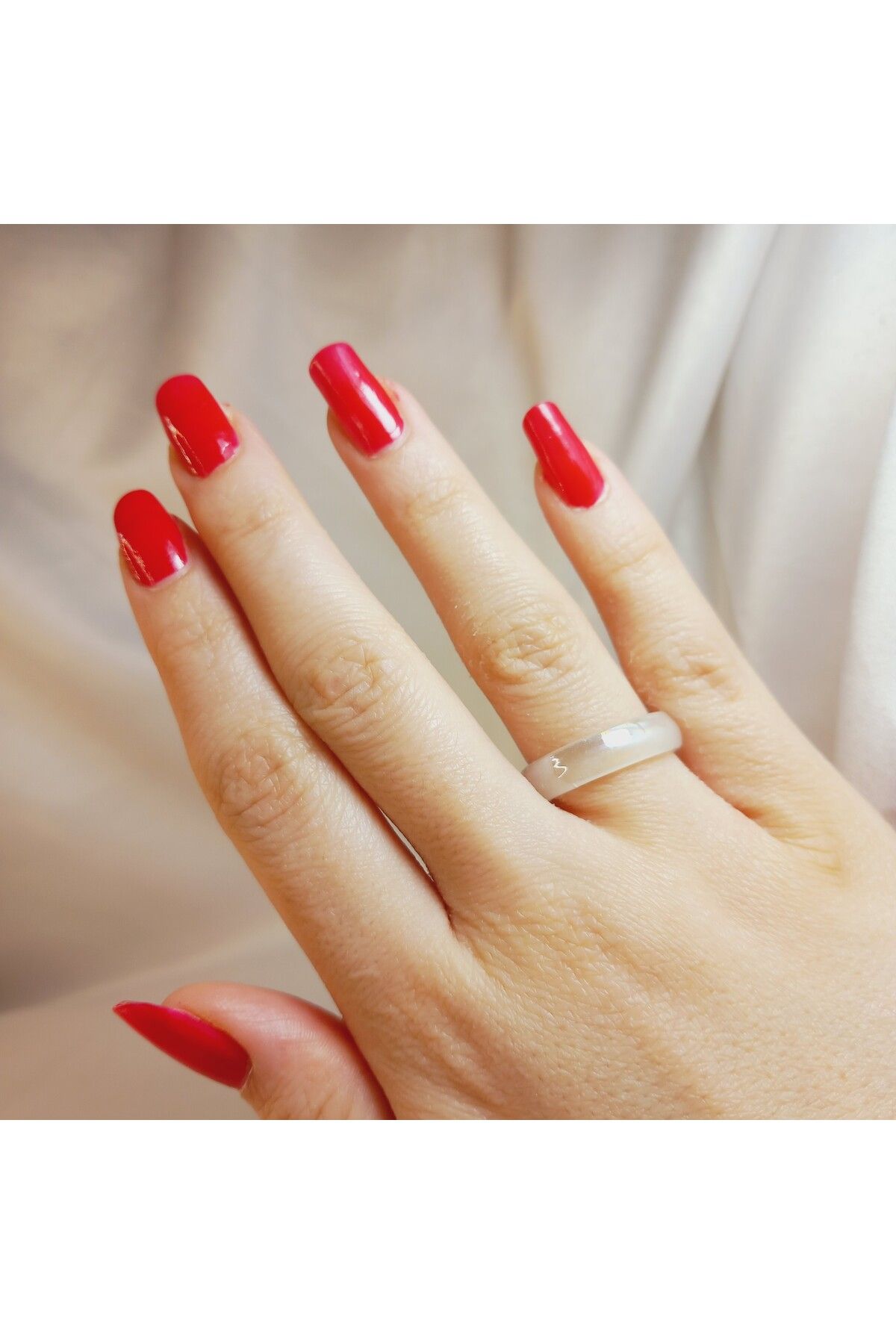 Crystal Atelier Sertifikalı Beyaz Doğal Akik Taşı Nazar Yüzüğü