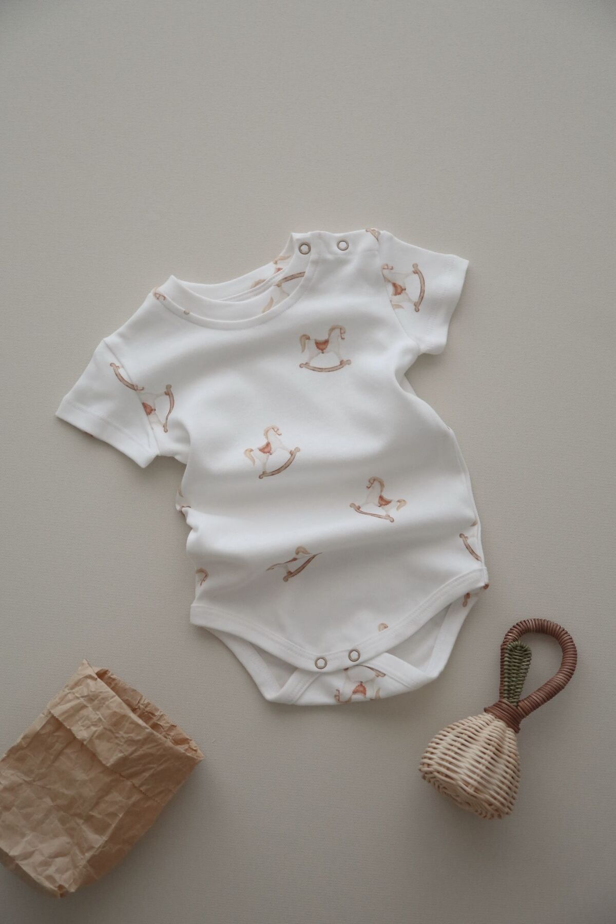 DoDo'S Baby Nostaljik At Desenli Organik Bebek Zıbını – Kısa Kollu Unisex Body