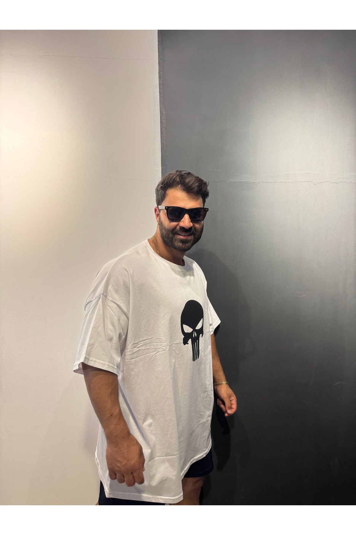 Bas Body FitnessWear Punisher Baskılı Büyük Beden Battal Bisikler Yaka Penye Kumaş Tişört