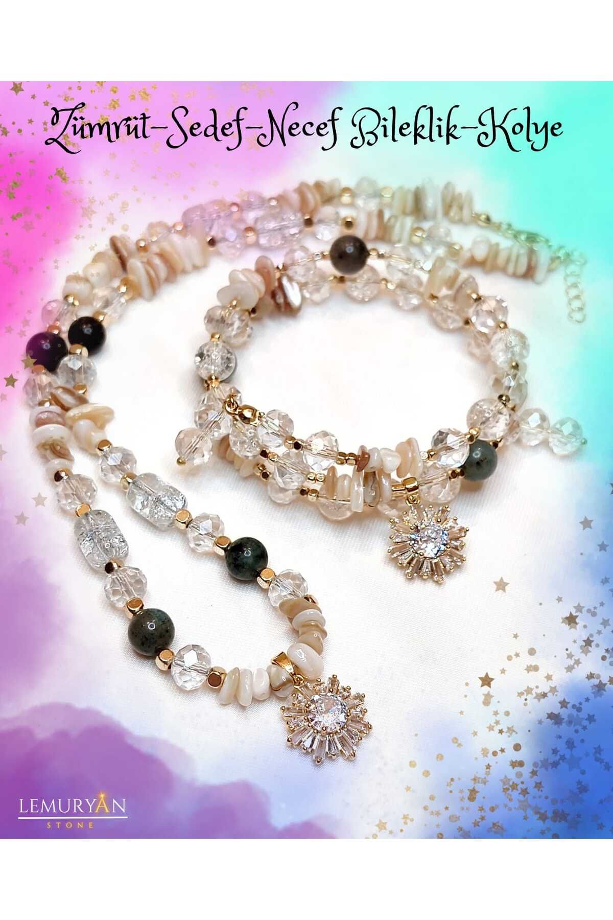 Herkimer Doğal Taş Zümrüt - - Necef Taşı Kolye & Bileklik Tasarım Set