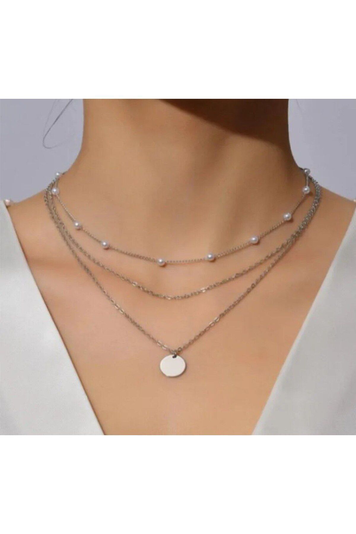Shiklik MODA Şıklığınızı Tamamlayacak Beyaz İnci Zincir Kolye