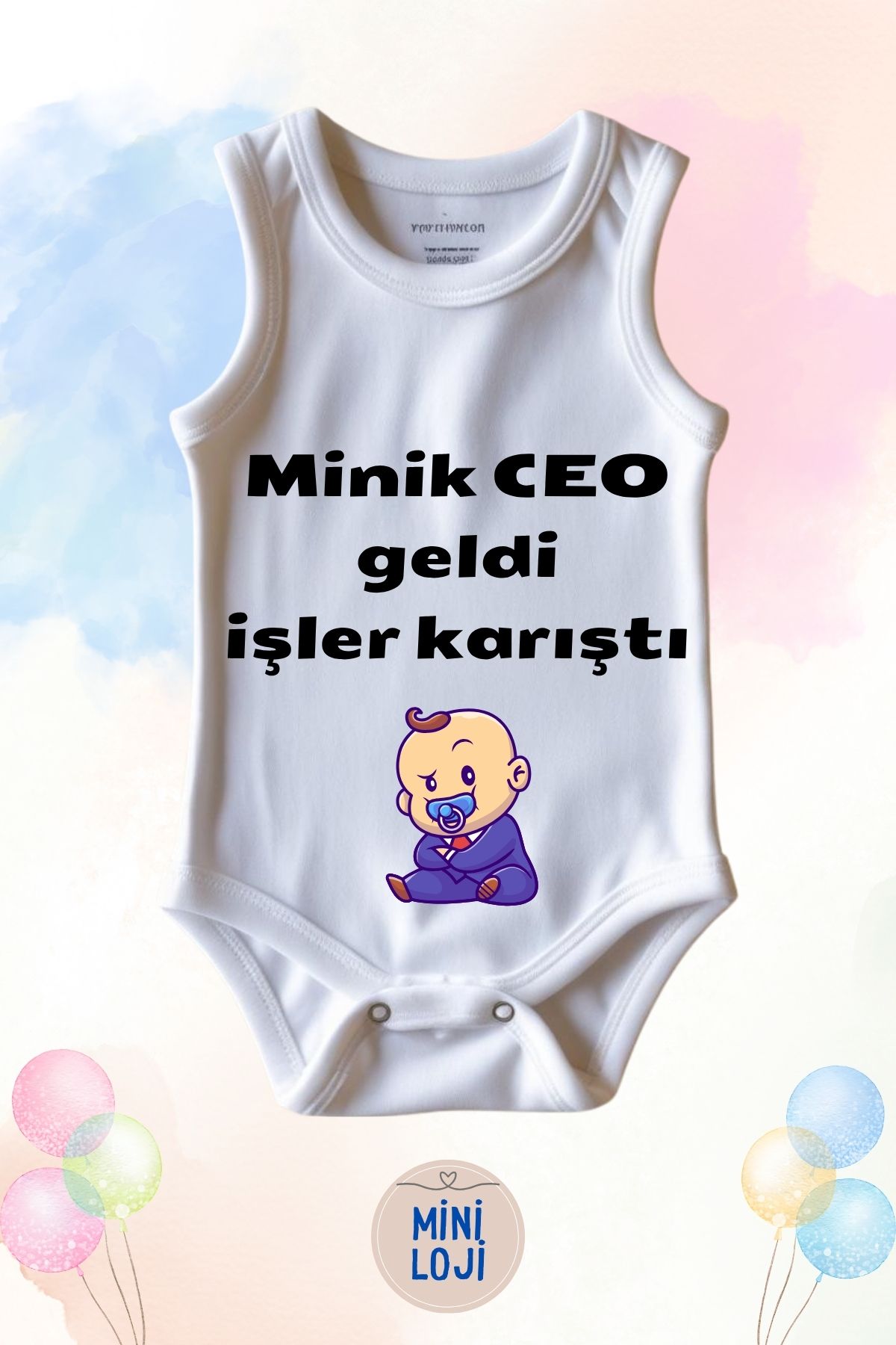 miniloji Minik Ceo İşler Karıştı Yazılı Özel Tasarım Bebek Zıbın Body – %100 Pamuklu, Unisex