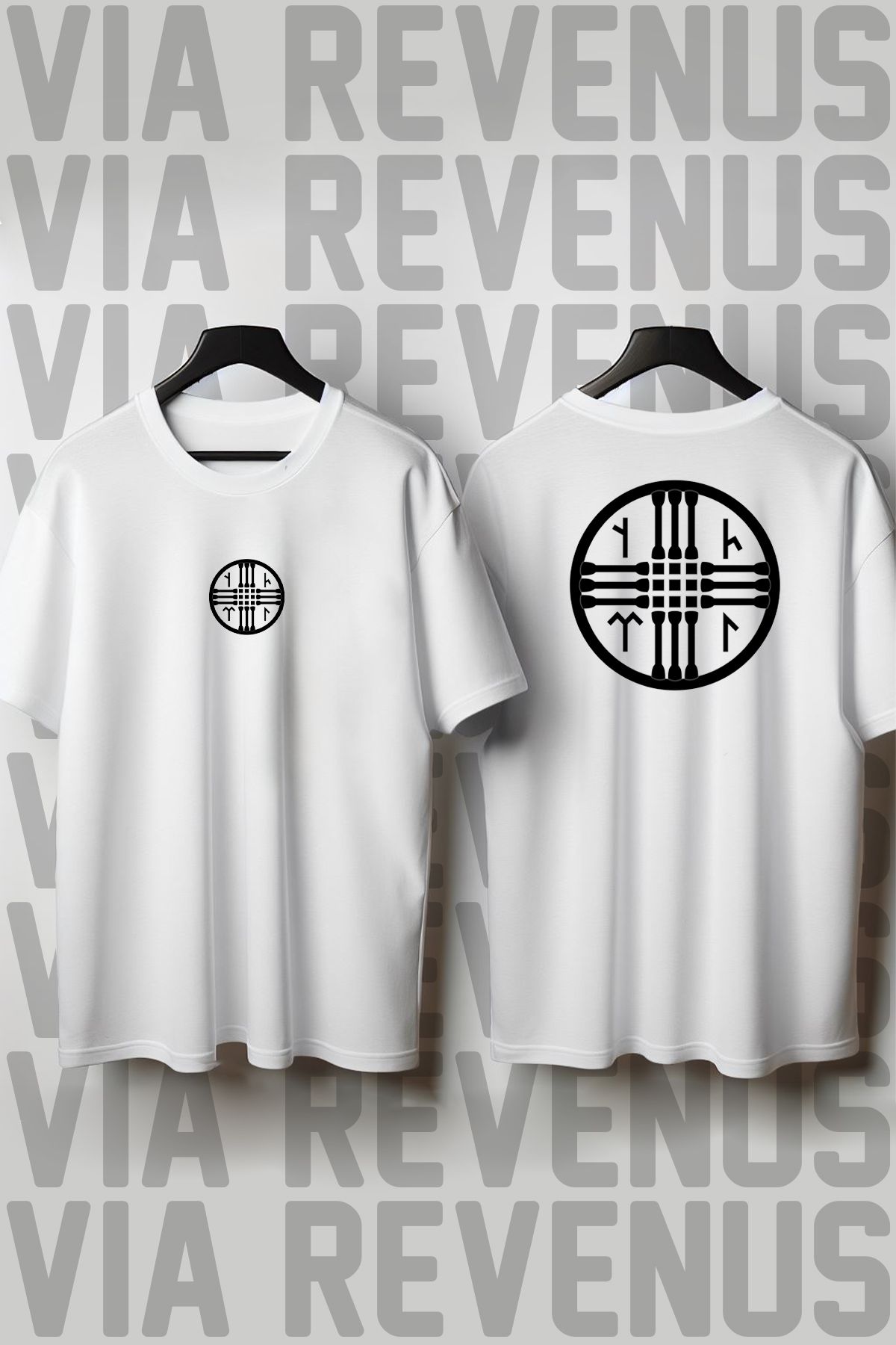 Vordevia Göktengri Damga Ön ve Arka Baskılı Bisiklet Yaka Geniş Kalıp Unisex Tshirt