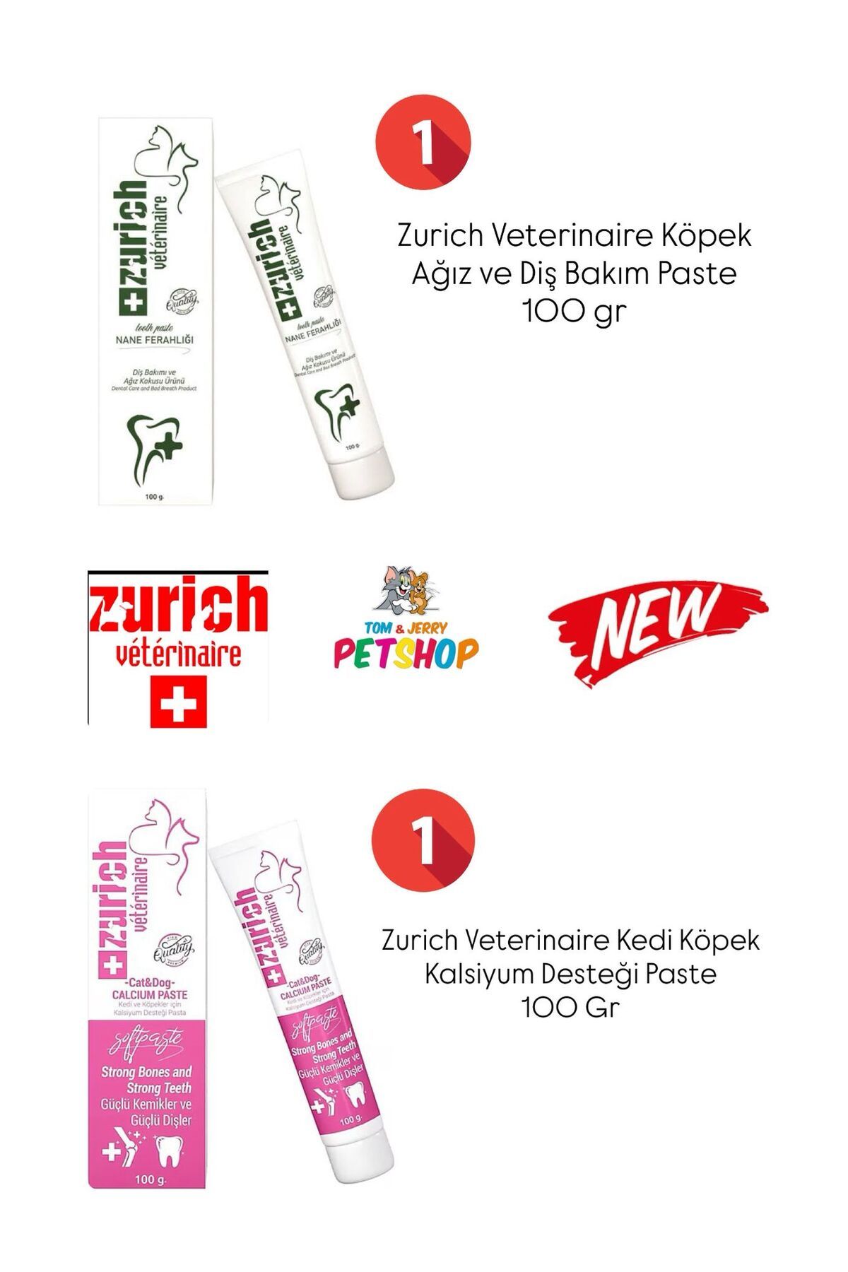 Zurich TOM&JERRY-Kedi&Köpek Ağız Ve Diş Bakım Paste 100 gr/ Kalsiyum Desteği Paste 100 gr
