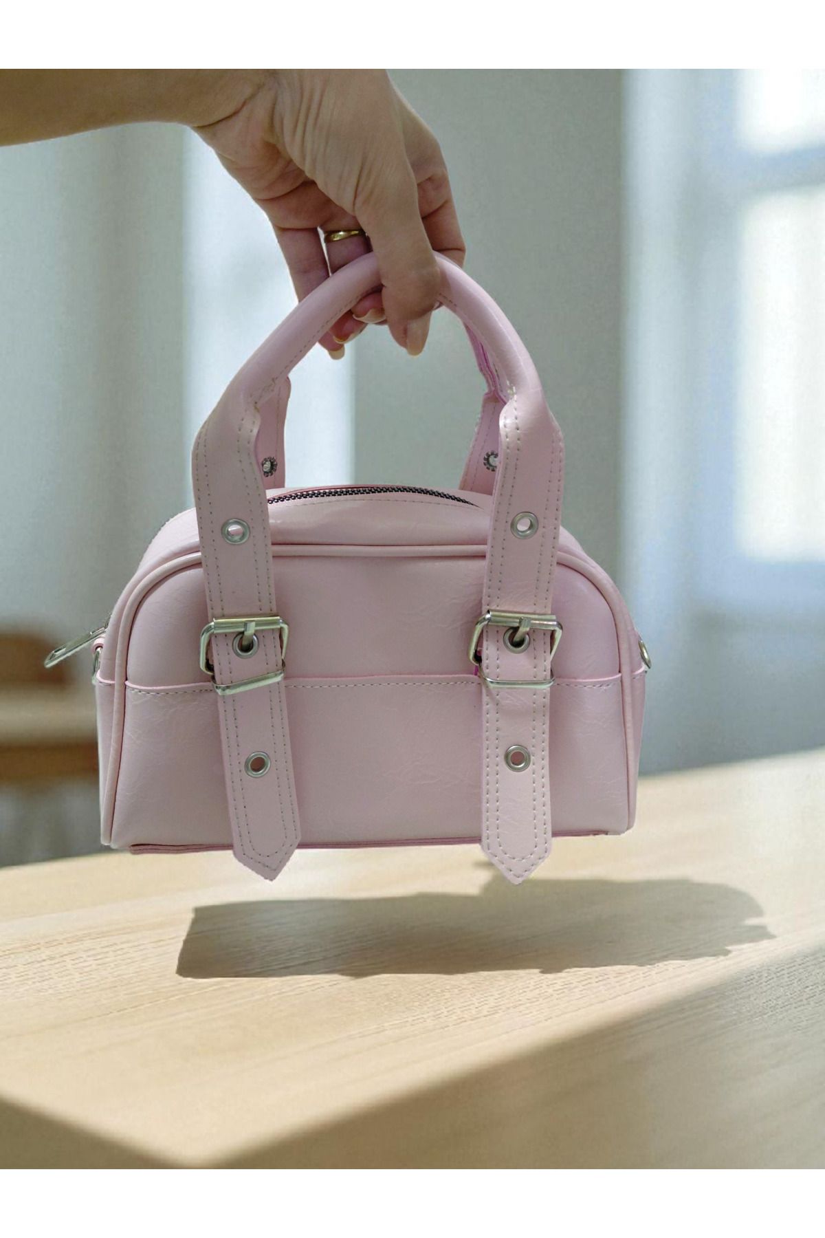 TUBAG SHOP ÇİFT KEMER TOKALI KADIN EL VE OMUZ ÇANTASI