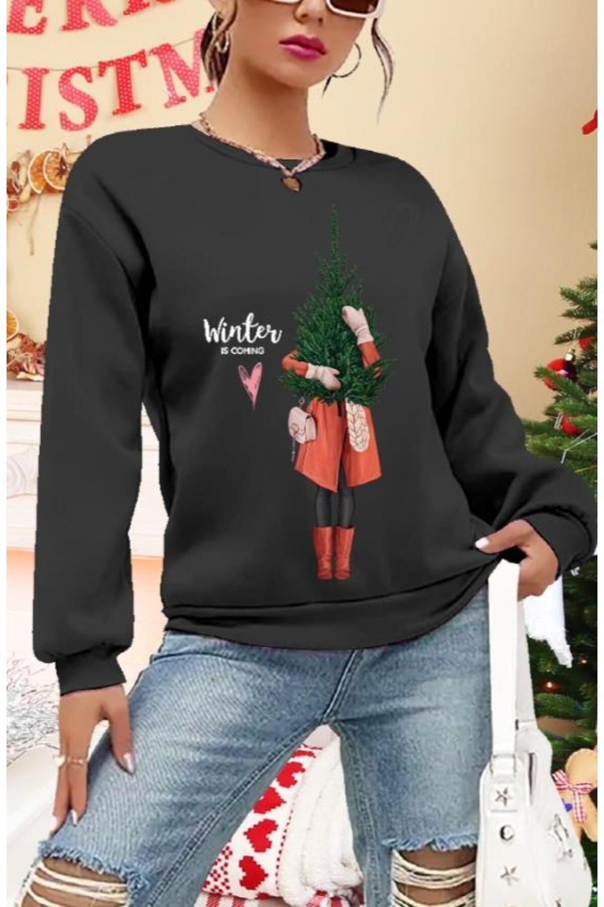 modamtn Kadın Uzun Kollu Bisiklet Yaka Desenli Viskon Iki Iplik Bluz