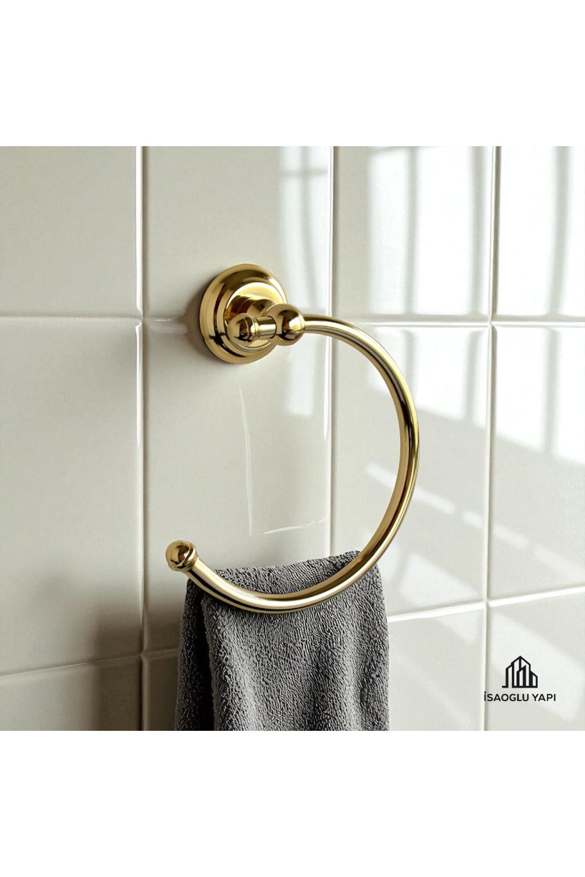 İSAOĞLU YAPI Gold Havluluk Klasik Vintage Tasarım Pirinç Materyal Paslanmaz Gold Banyo Havluluğu