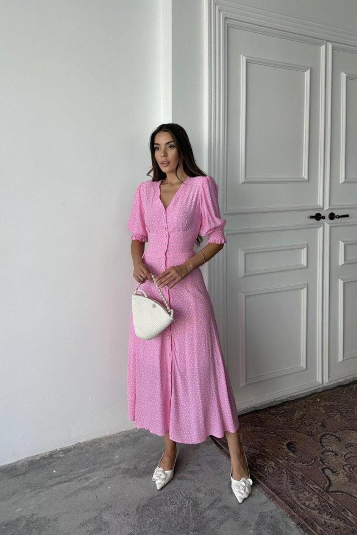 modamtn Pembe Arka Ve Bel Ucu Gipeli Elbise