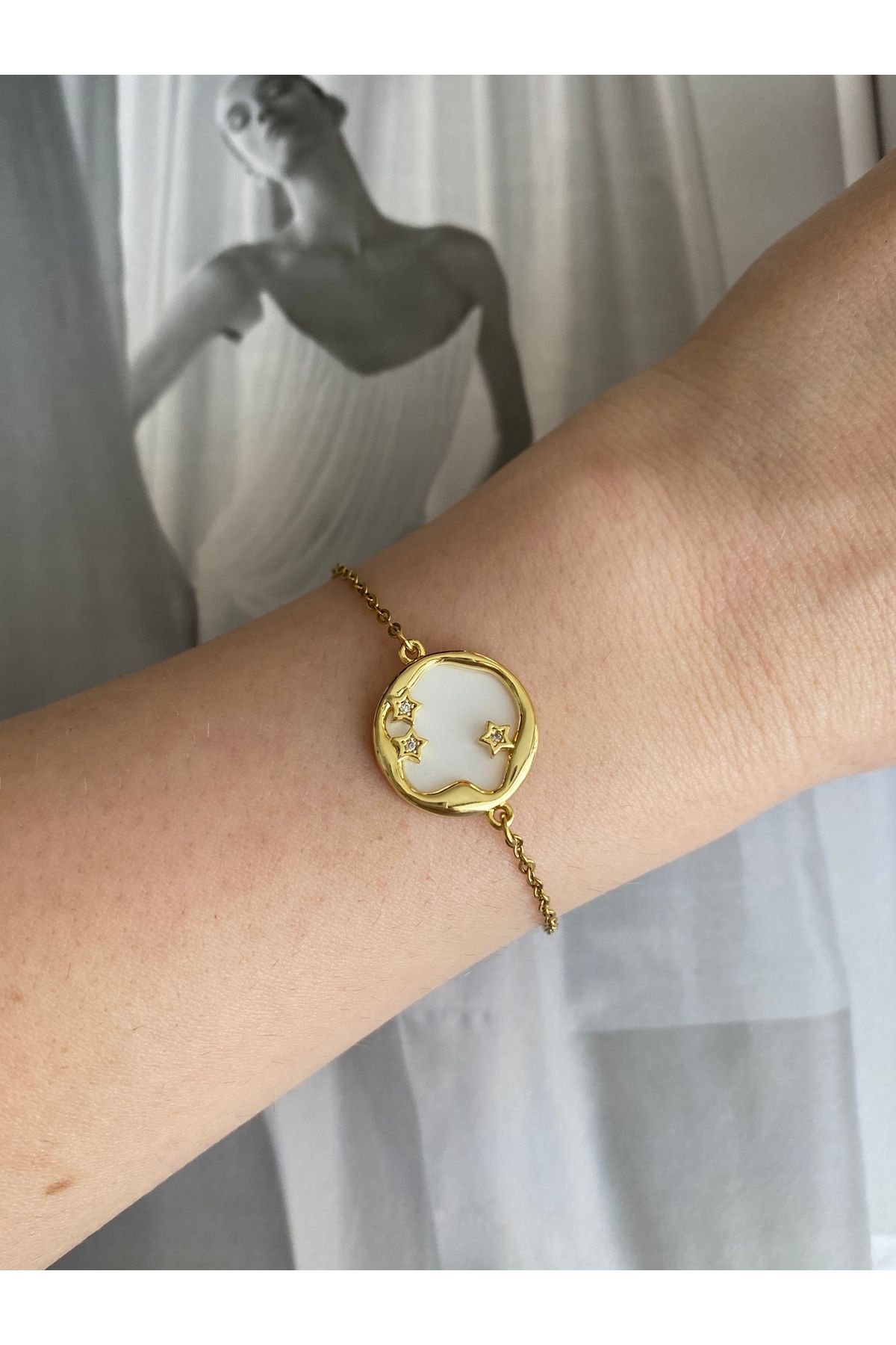 Pinery Jewels Sedefli Yıldız Çelik Kararmaz Kadın Bileklik