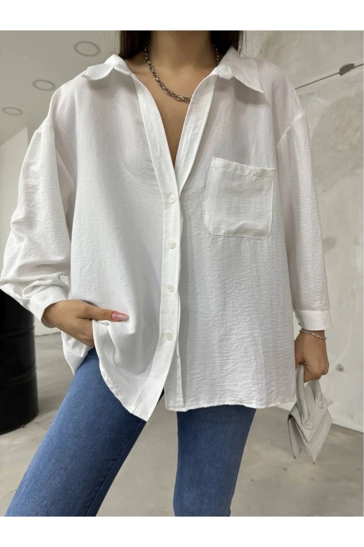 Lacesta Kadın Yumuşak Dokulu Oversize Basic Gömlek