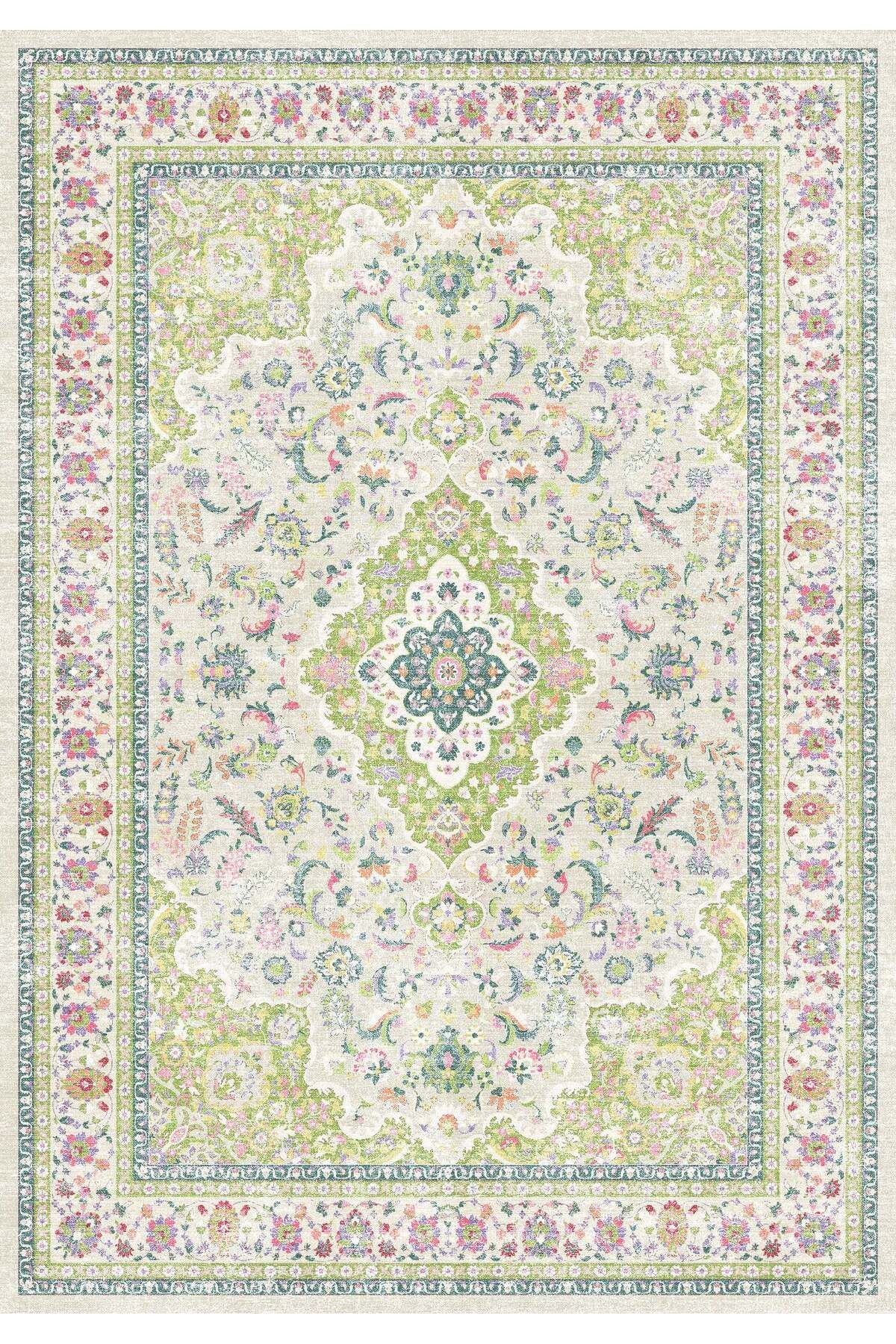 Rugs Modern Halı Mottos Koleksiyonu Açık Renklerde Çiçek Detaylı Etnik Desenli Dokuma Taban Dekoratif Halı mottos34