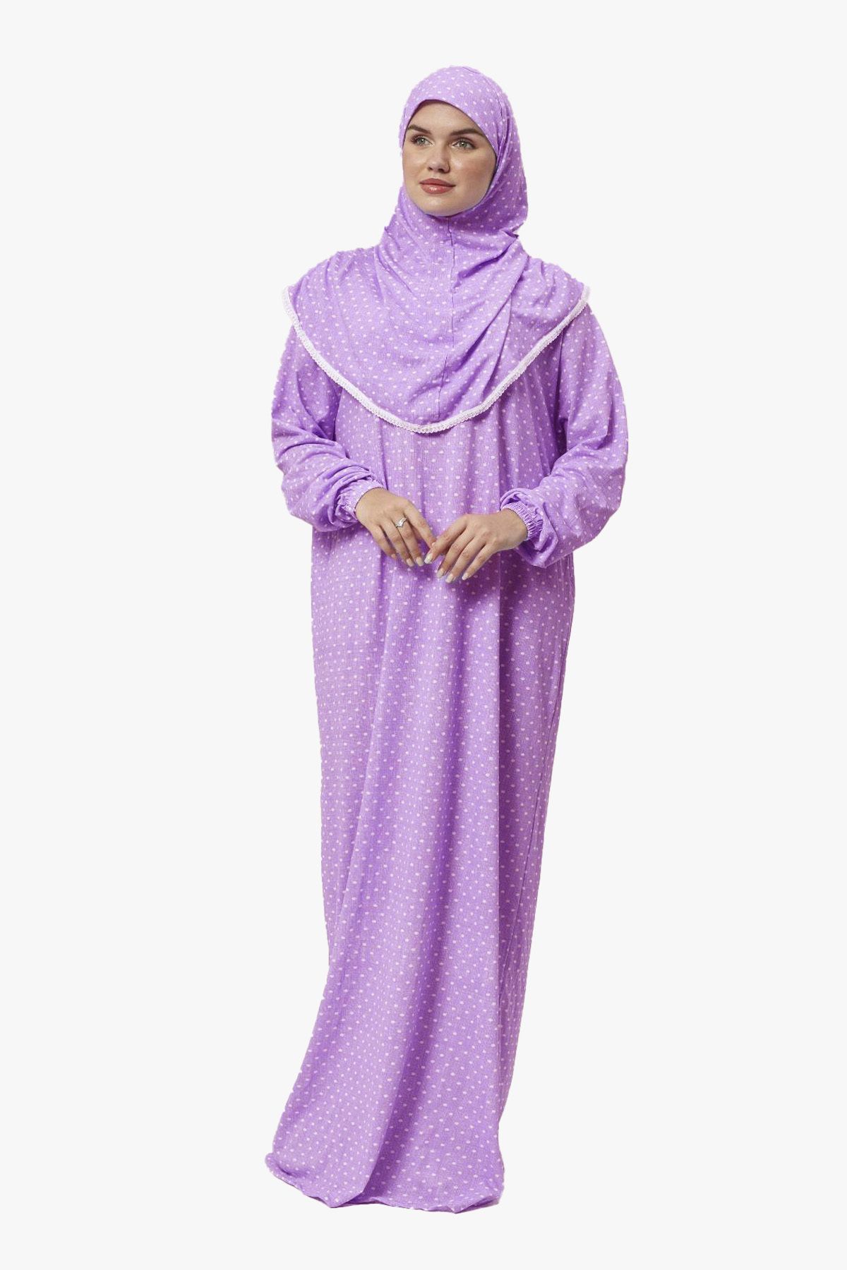 DAKKA KADİMA Namaz Elbisesi %100 Pamuk Tek Parça Desenli Mor