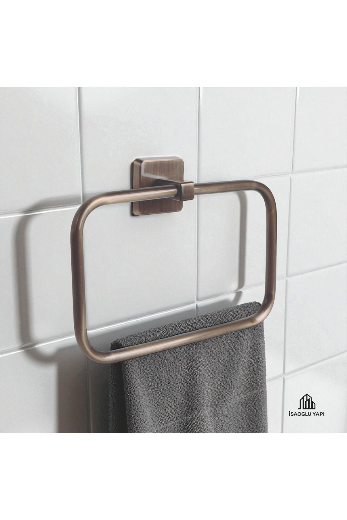 İSAOĞLU YAPI Antik Gold Banyo Havluluk Kare Modern Tasarım Pirinç Malzeme Eskitme Gold Havluluk