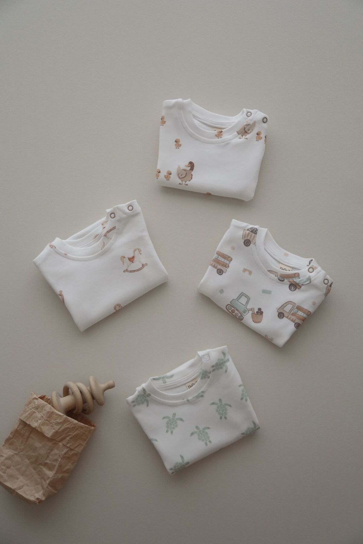 DoDo'S Baby Mini Şantiye Desenli Organik Bebek Zıbını – Kısa Kollu Unisex Body