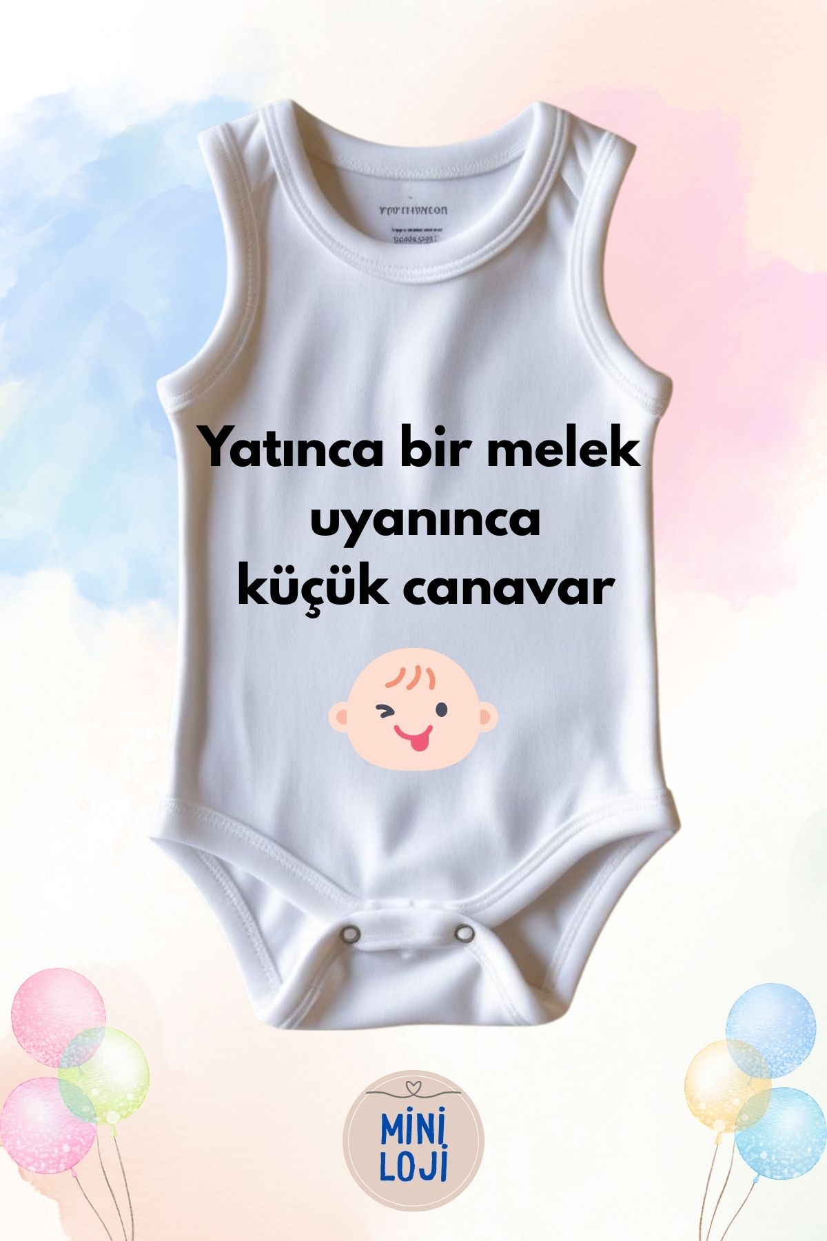miniloji Yatınca Bir Melek Uyanınca Küçük Canavar Yazılı Özel Tasarım Bebek Zıbın Body – %100 Pamuklu, Unisex