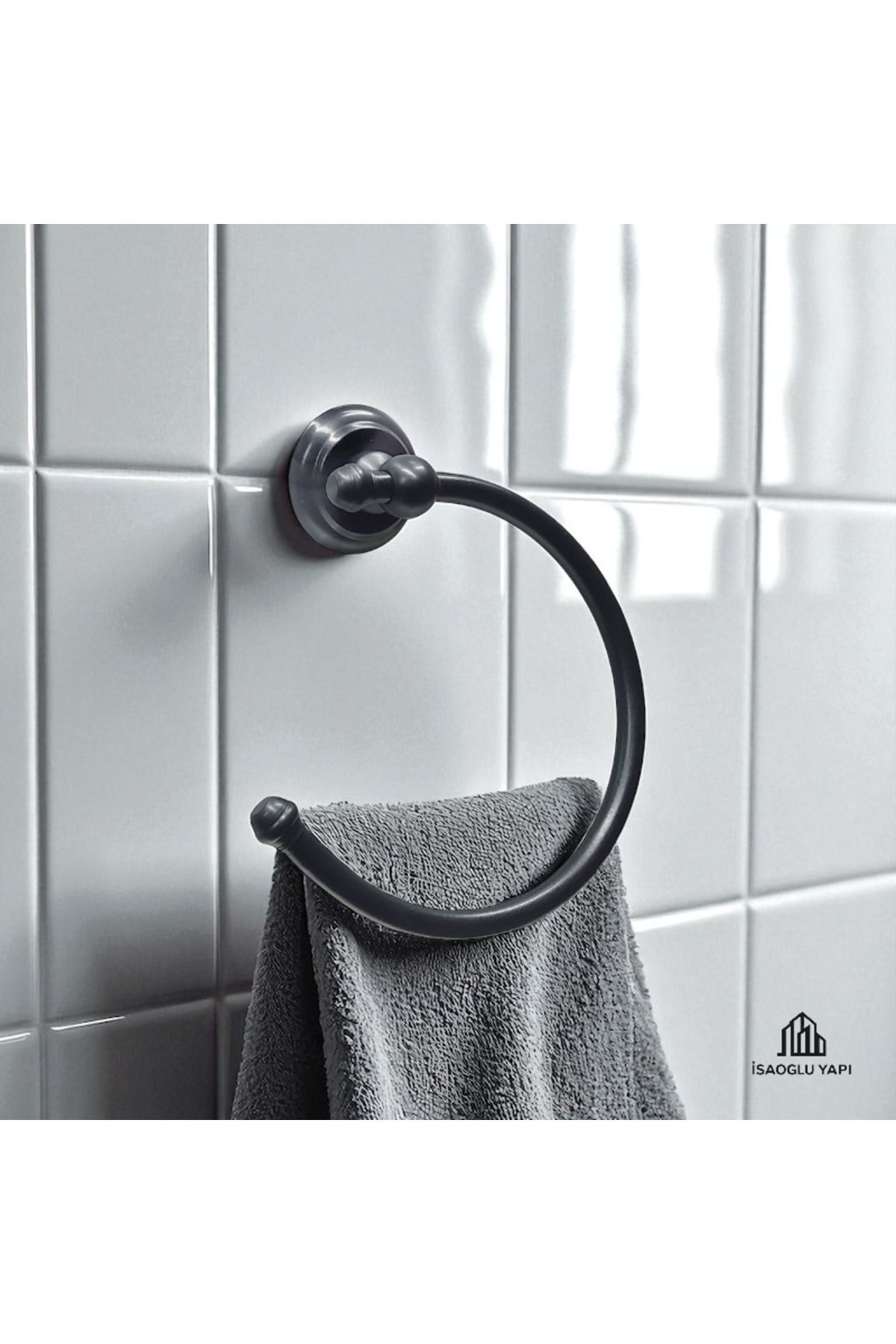 İSAOĞLU YAPI Siyah Havluluk Klasik Vintage Tasarım Banyo Havluluk Pirinç Materyal Mat Siyah Paslanmaz