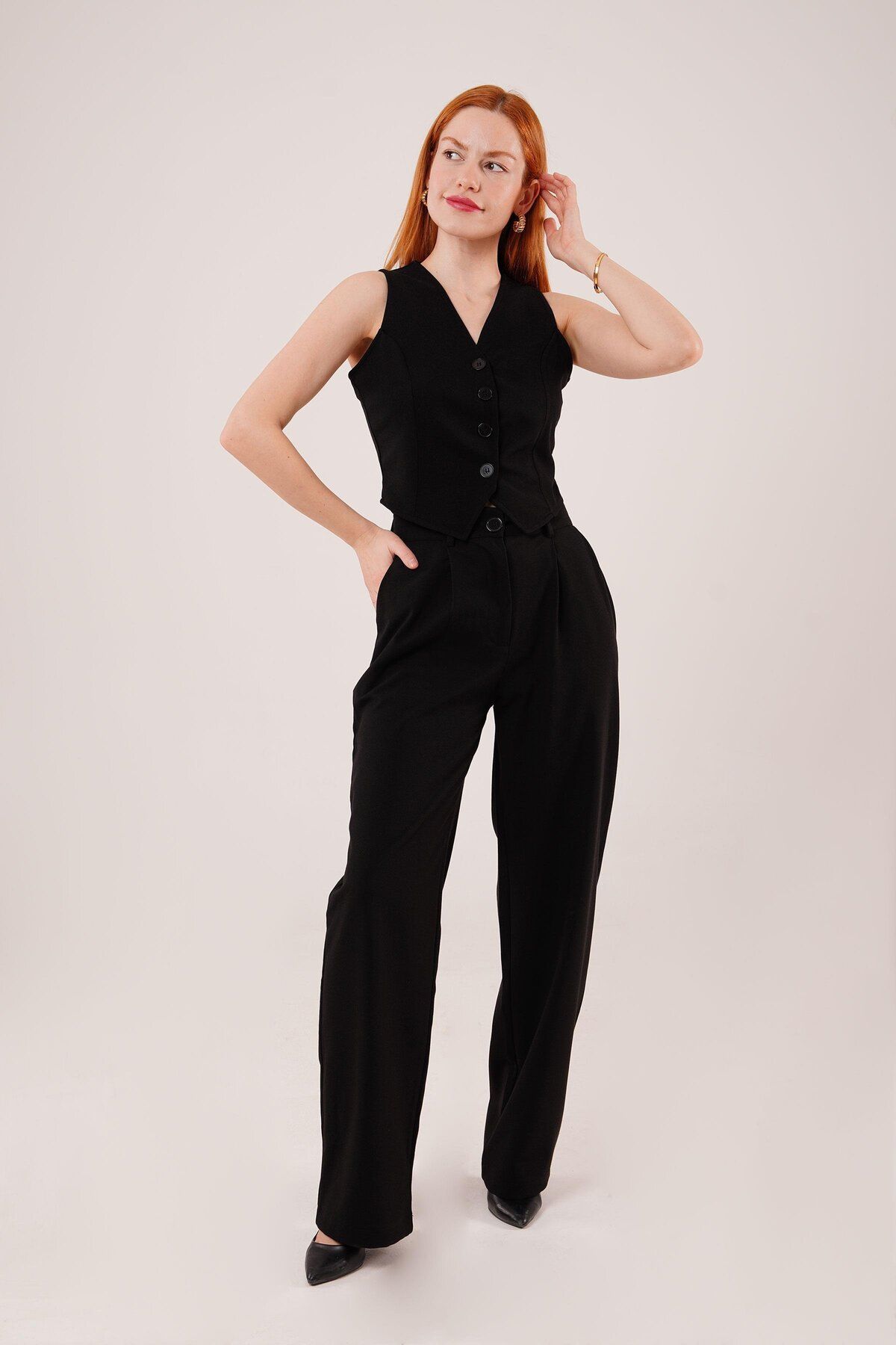 modamtn Model Oturtmalı Siyah Pantolon