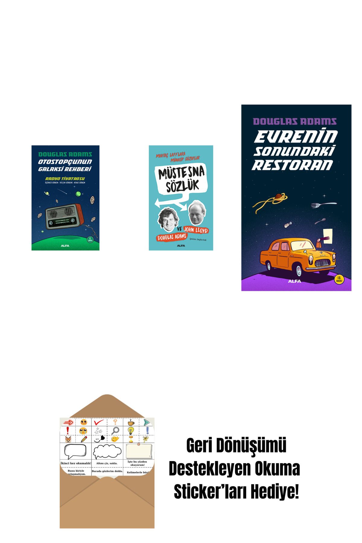 Alfa Yayınları Douglas Adams 3 Kitap Set + Okuma Sticker'ları