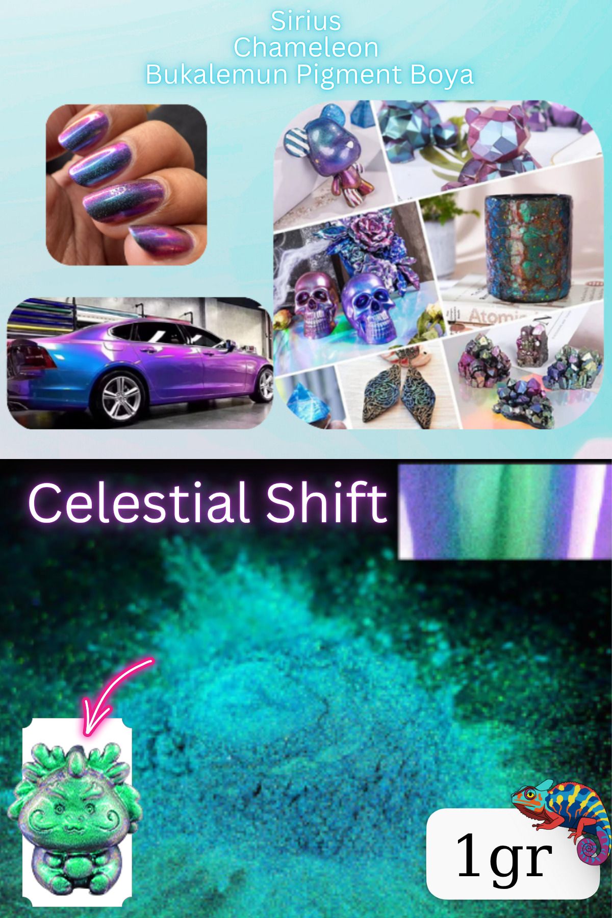 Sirius Hobi Chameleon Bukalemun Pigment Toz Boya Celestial Shift – 1 gr | Epoksi Uyumlu Renk Geçişli Efekt