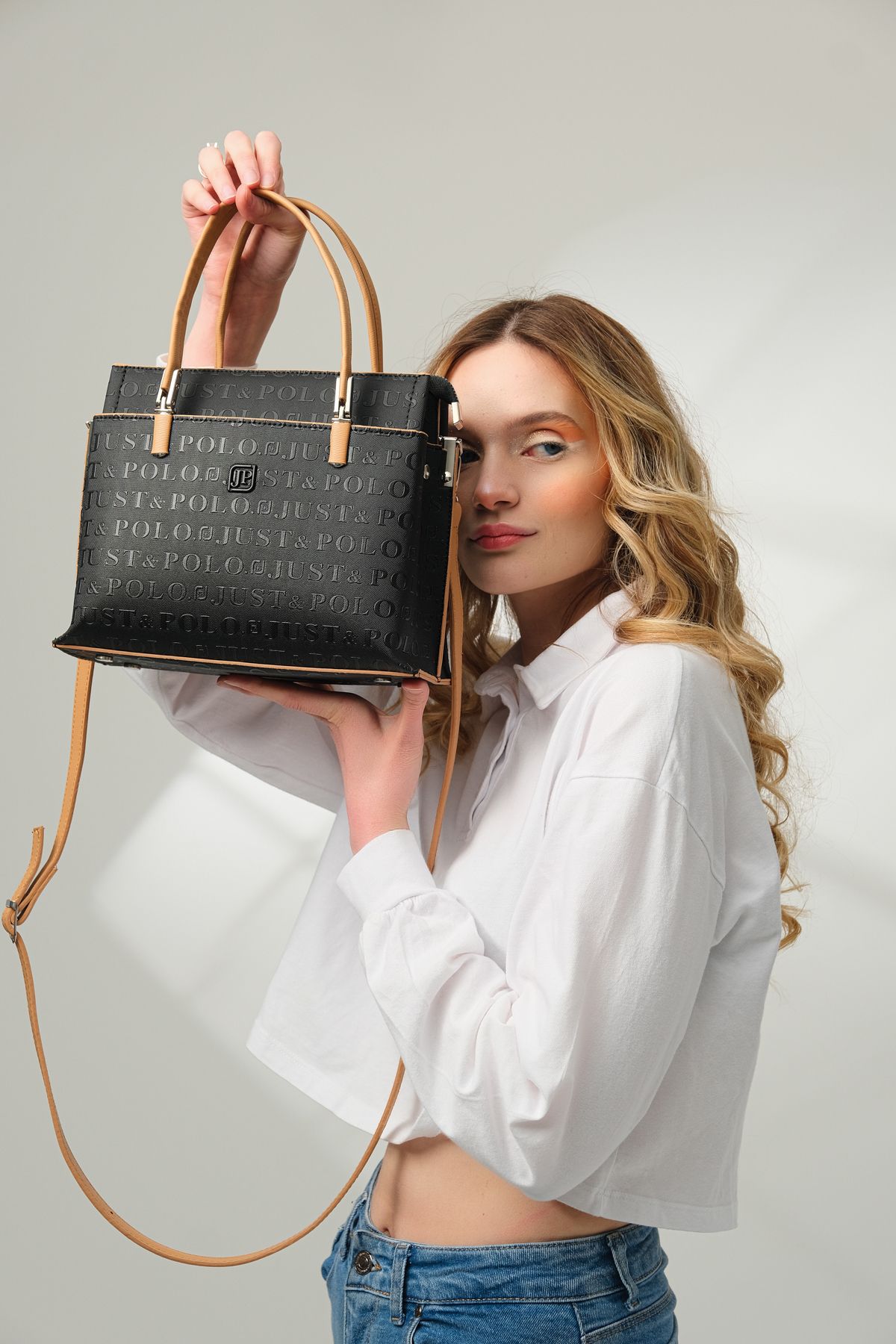 Just Polo Astre 4045 Gofraj Suni Deri 2 Askılı Kadın El ve Omuz Çanta(Ebat: En 25 Yükseklik 22 Cm)