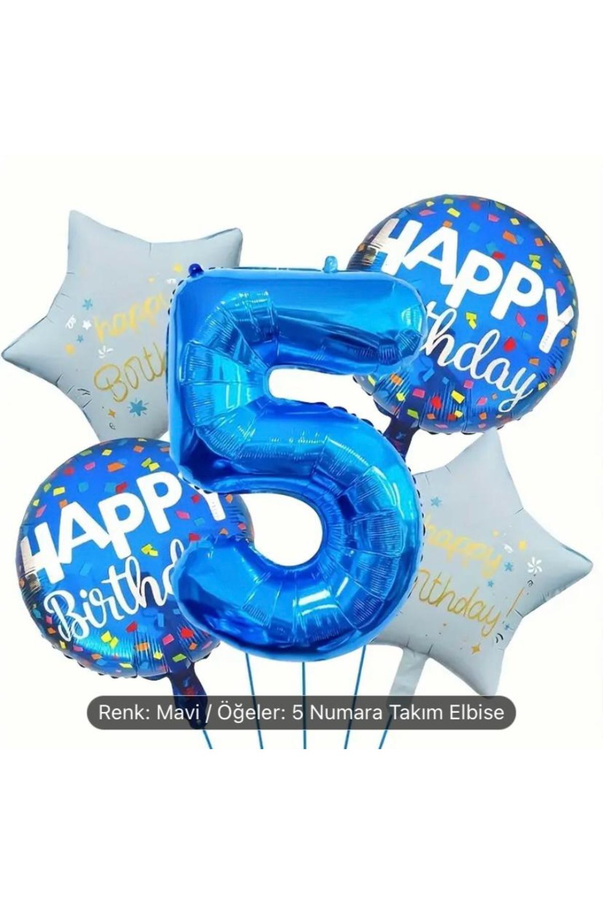 KARNAVAL DÜNYASI 5 yaş mavi tonlarında doğum günü balon seti, sayı balon, folyo balon , parti malzemeleri