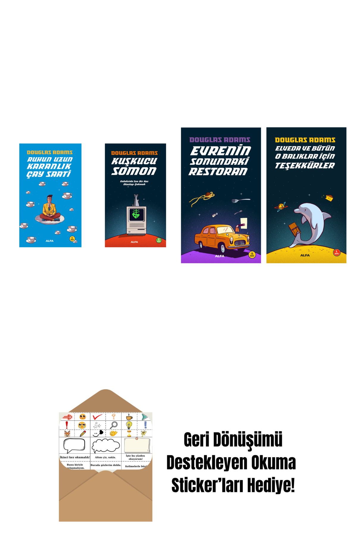 Alfa Yayınları Douglas Adams 4 Kitap Set + Okuma Sticker'ları