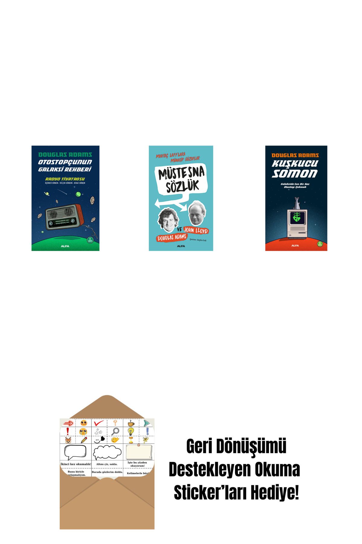 Alfa Yayınları Douglas Adams 3 Kitap Set + Okuma Sticker'ları