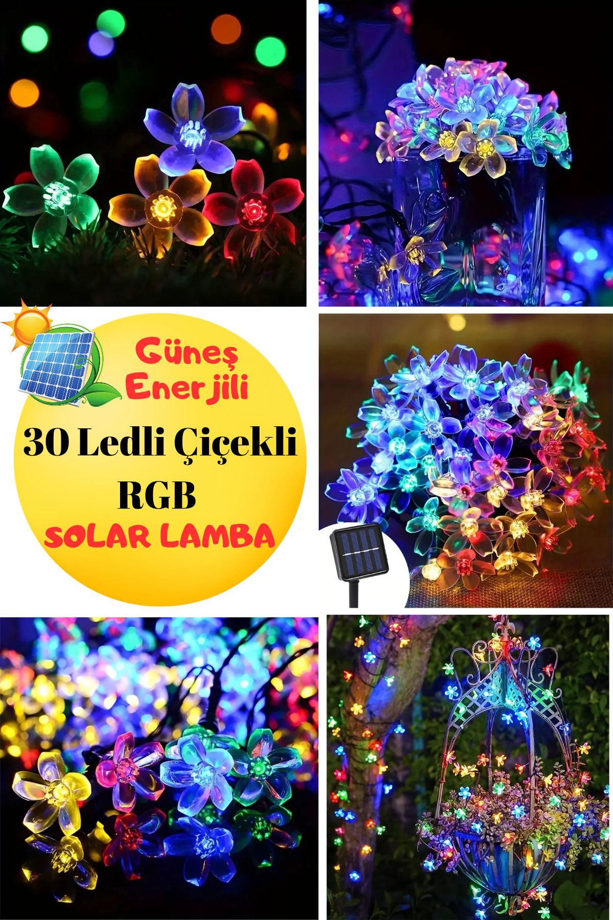 Shopura 30 LED Solar RGB Çiçek Bahçe Lambası | Güneş Enerjili Dekoratif Dış Mekan Aydınlatma