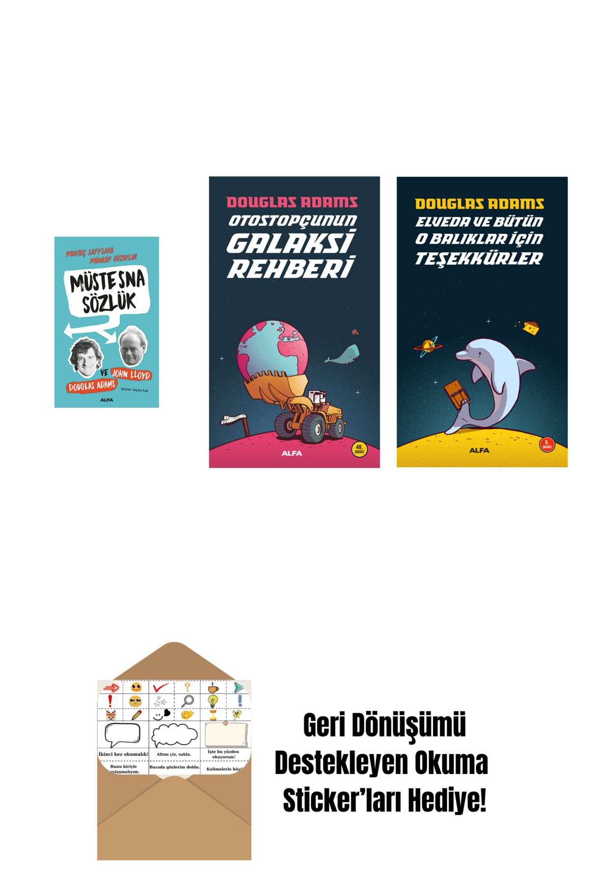 Alfa Yayınları Douglas Adams 3 Kitap Set + Okuma Sticker'ları