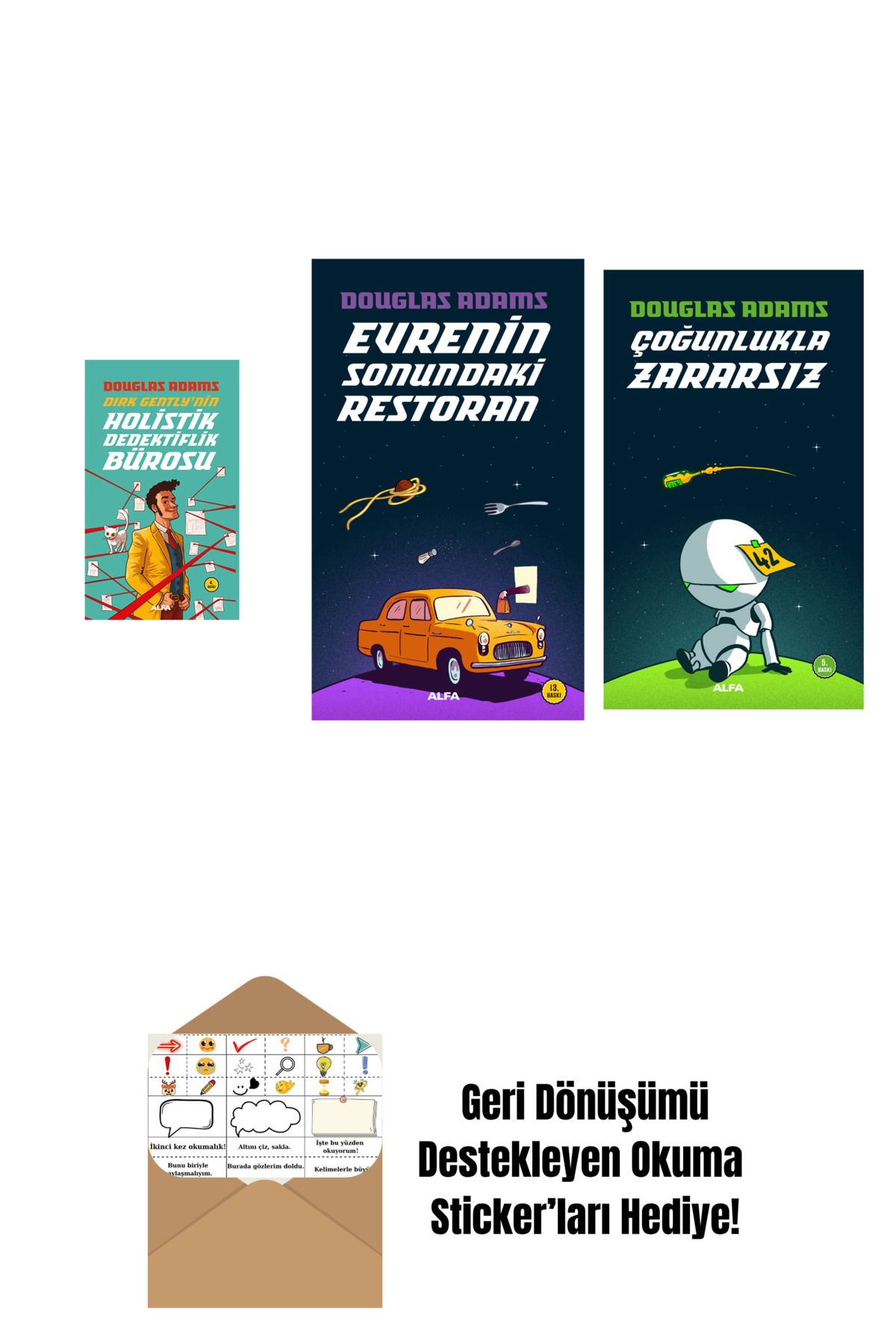 Alfa Yayınları Douglas Adams 3 Kitap Set + Okuma Sticker'ları