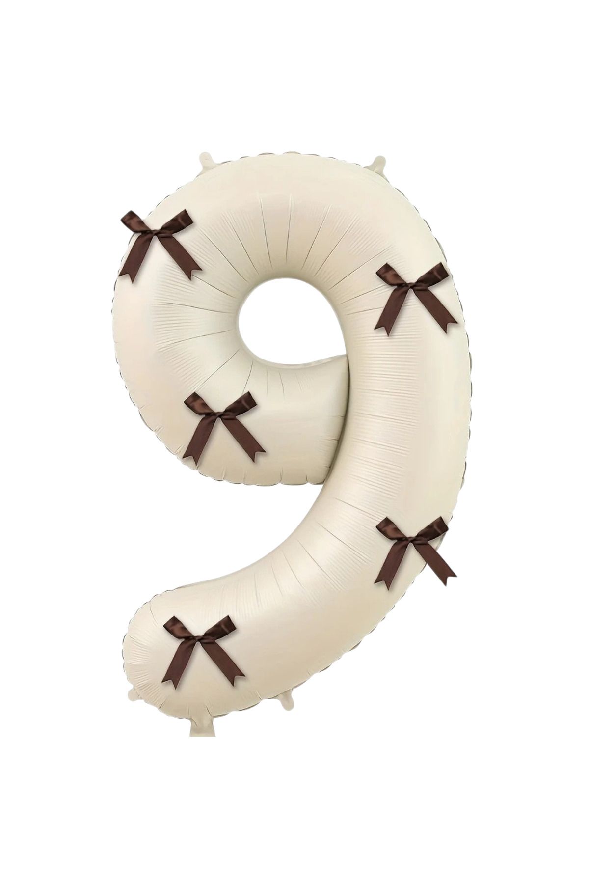 PartyPoo Kahverengi Fiyonklu Bej Rakam Folyo Balon 80cm 34 inç Fiyonklu Balon, Kurdeleli Balon