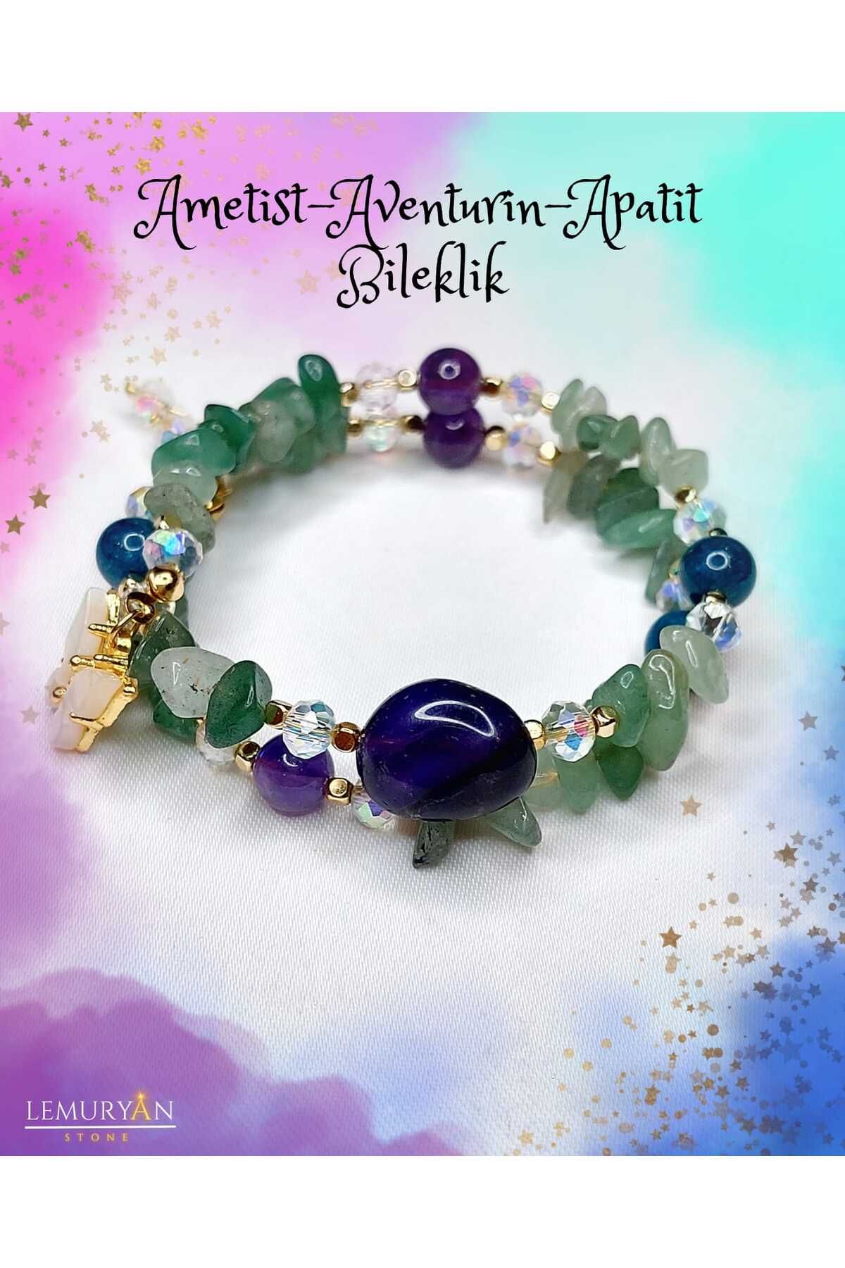 Herkimer Doğal Taş Ametist - Aventurin - Apatit Helozon Doğaltaş Tasarım Bileklik