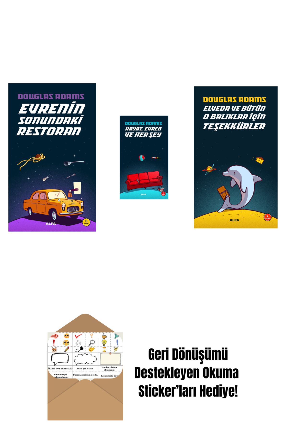 Alfa Yayınları Douglas Adams 3 Kitap Set + Okuma Sticker'ları