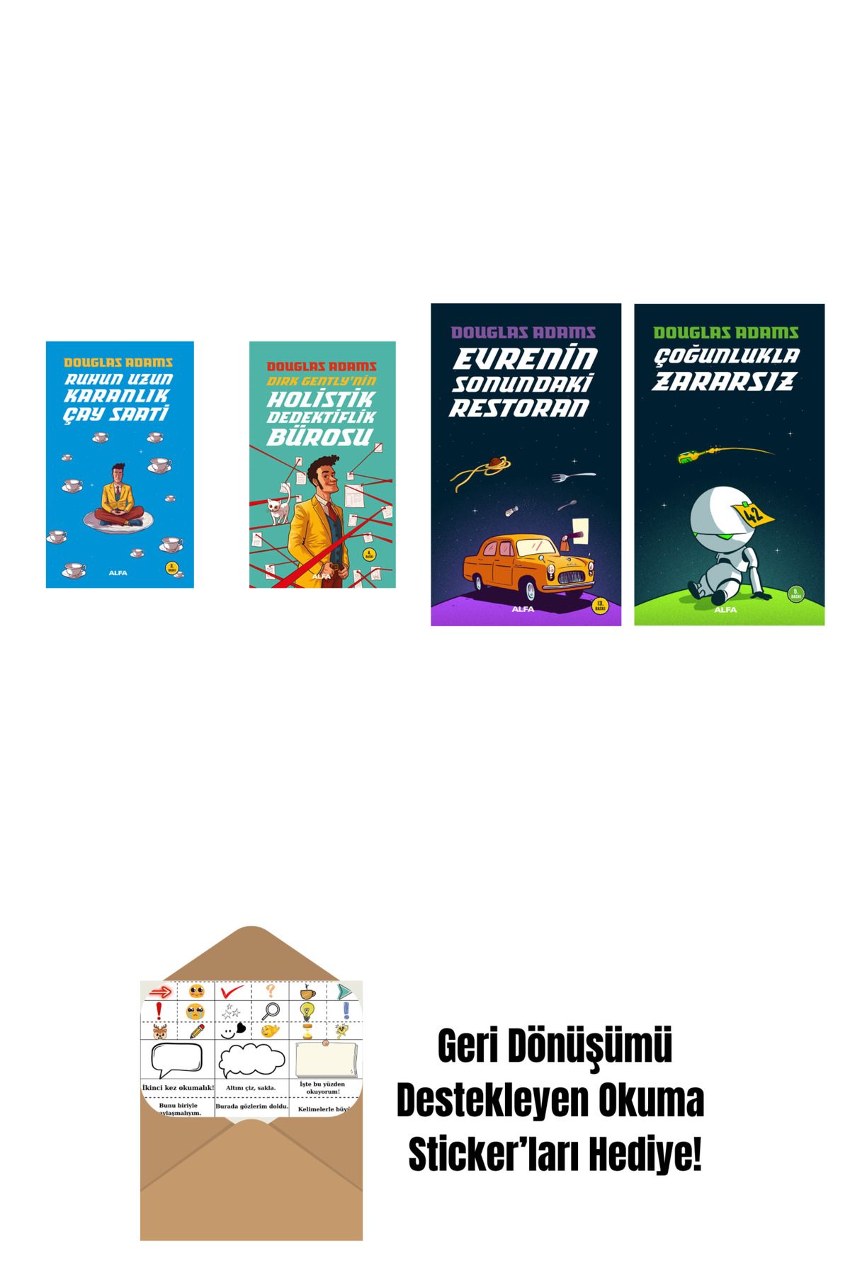 Alfa Yayınları Douglas Adams 4 Kitap Set + Okuma Sticker'ları
