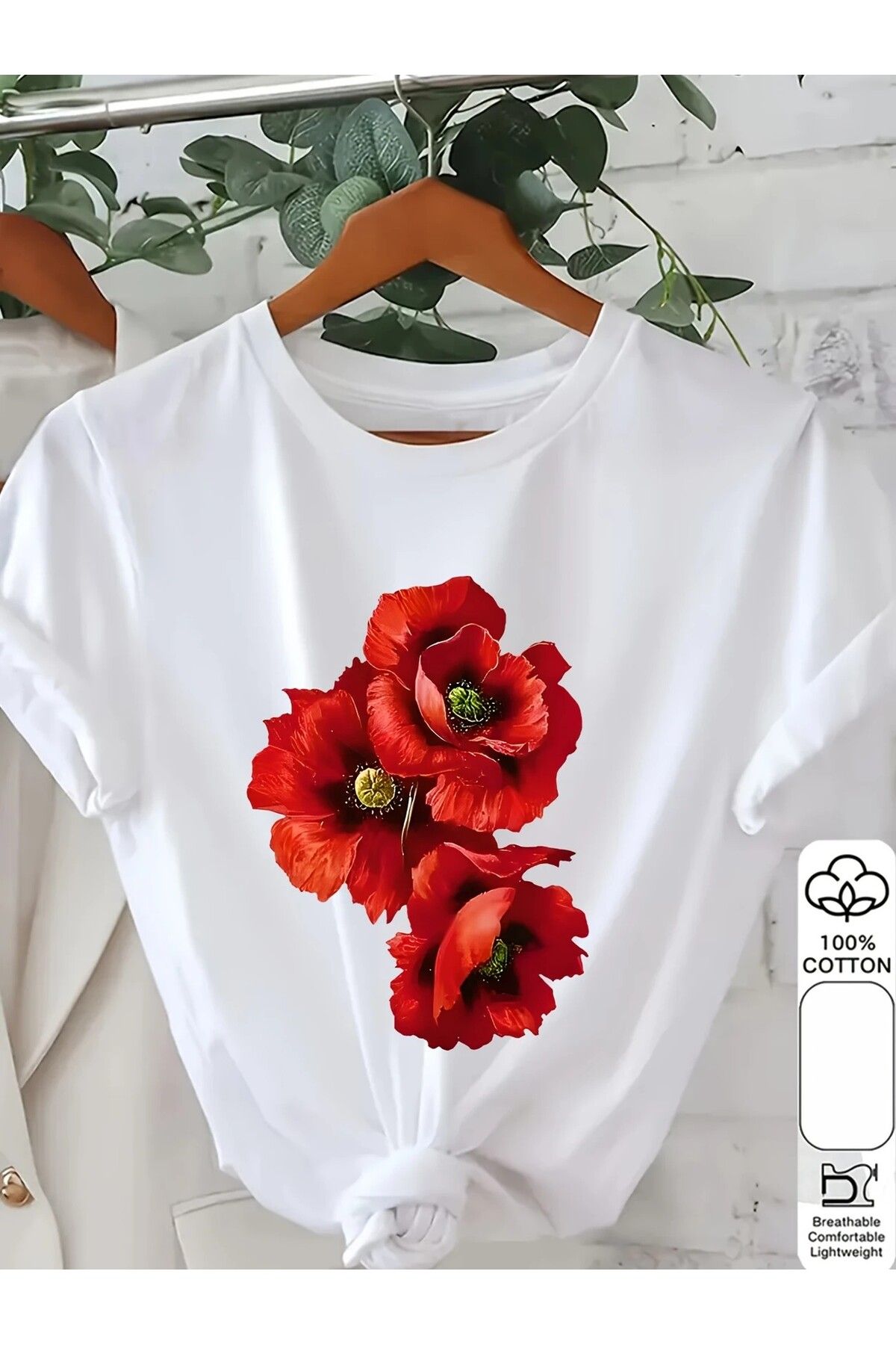 LEIVOR Gelincik çiçeği baskılı Kadın T-shirt