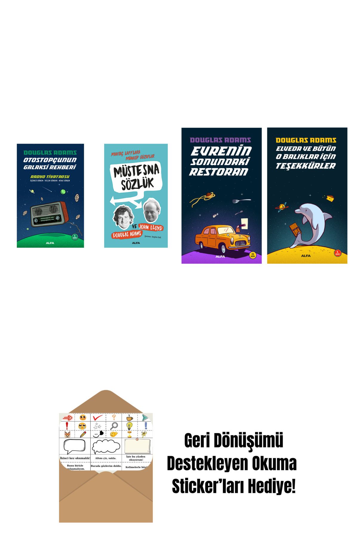 Alfa Yayınları Douglas Adams 4 Kitap Set + Okuma Sticker'ları