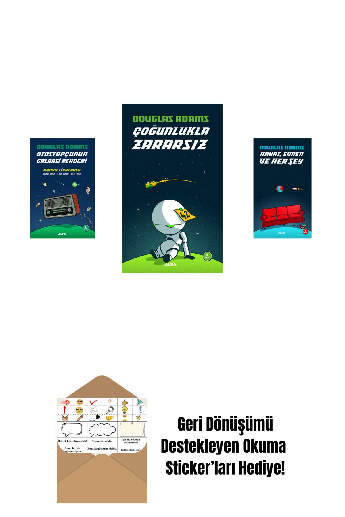 Alfa Yayınları Douglas Adams 3 Kitap Set + Okuma Sticker'ları