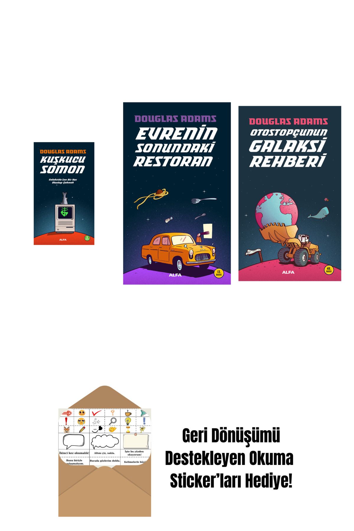 Alfa Yayınları Douglas Adams 3 Kitap Set + Okuma Sticker'ları