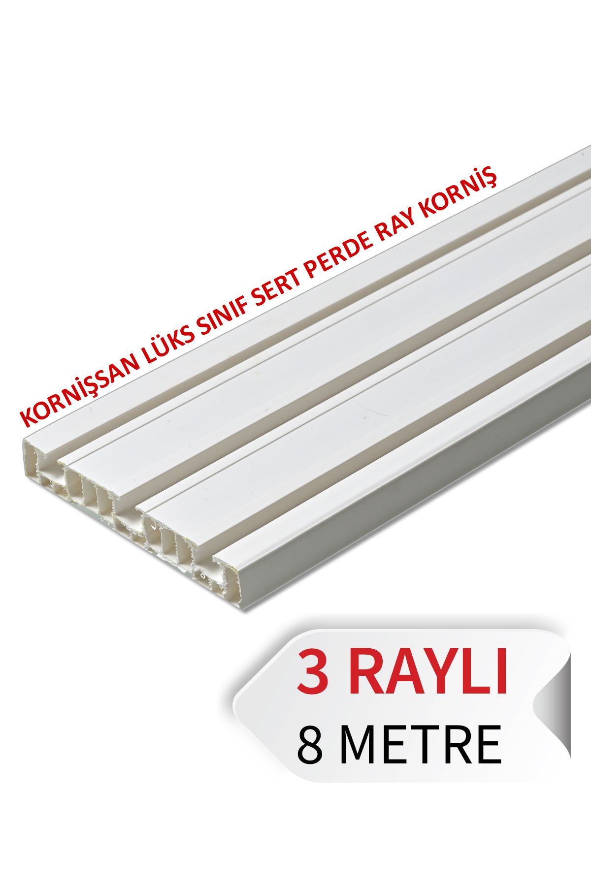 Kornişsan Korniş 8 Metre 1. Sınıf Polyester Kalın Perdeler Için Tutucu Ray Korniş - Lüks 3 Raylı