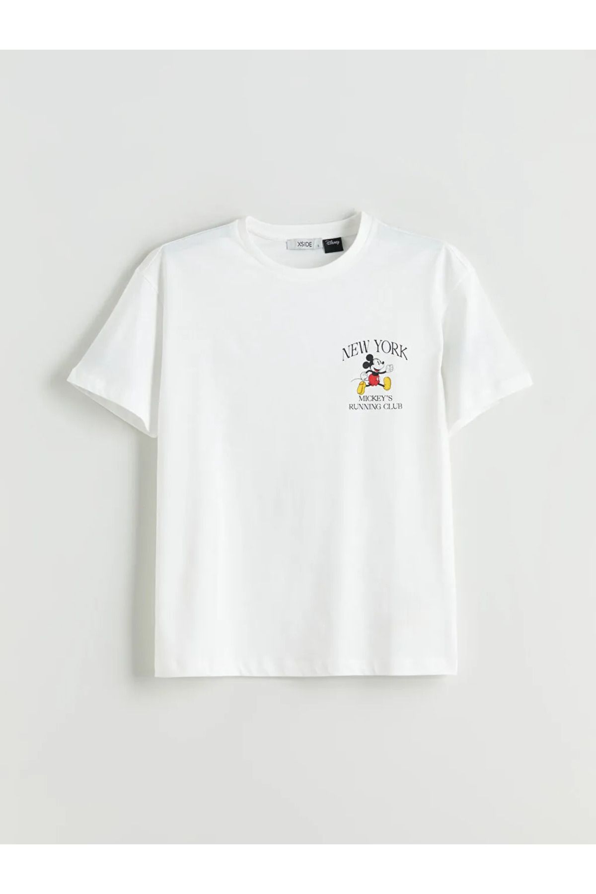LC Waikiki XSIDE Ekru Bisiklet Yaka Mickey Mouse Baskılı Kadın Tişört