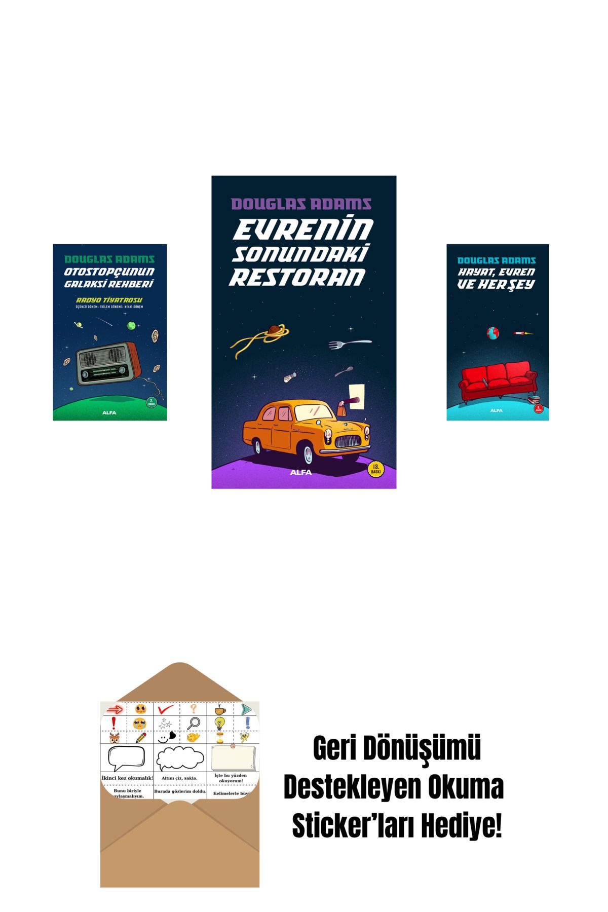 Alfa Yayınları Douglas Adams 3 Kitap Set + Okuma Sticker'ları
